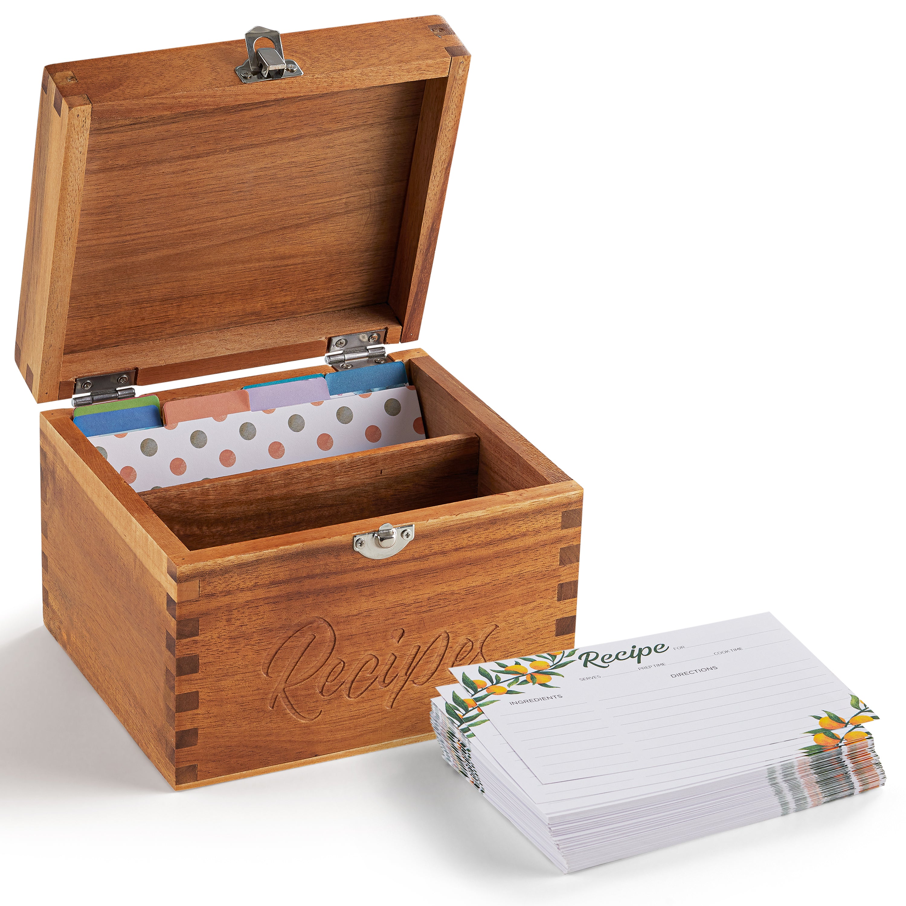 Small Wooden Recipe Box with Recipe Cards & Dividers, Card Slot-thumbmail-1