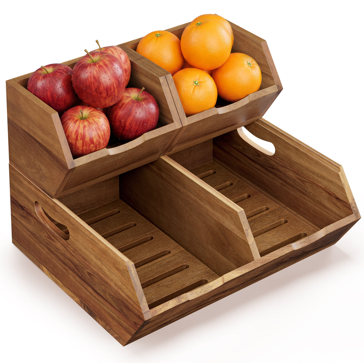 Set of 3 Pantry Storage Bins with handle & ventilated base - Acacia color
