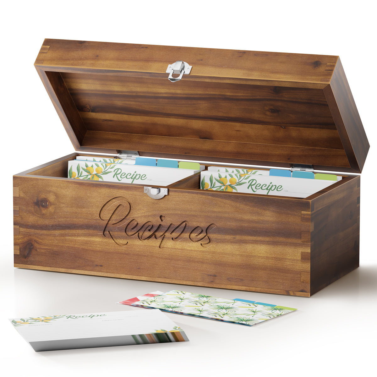 Large Wooden Recipe Box with Recipe Cards & Dividers (Walnut color)-thumbmail-1