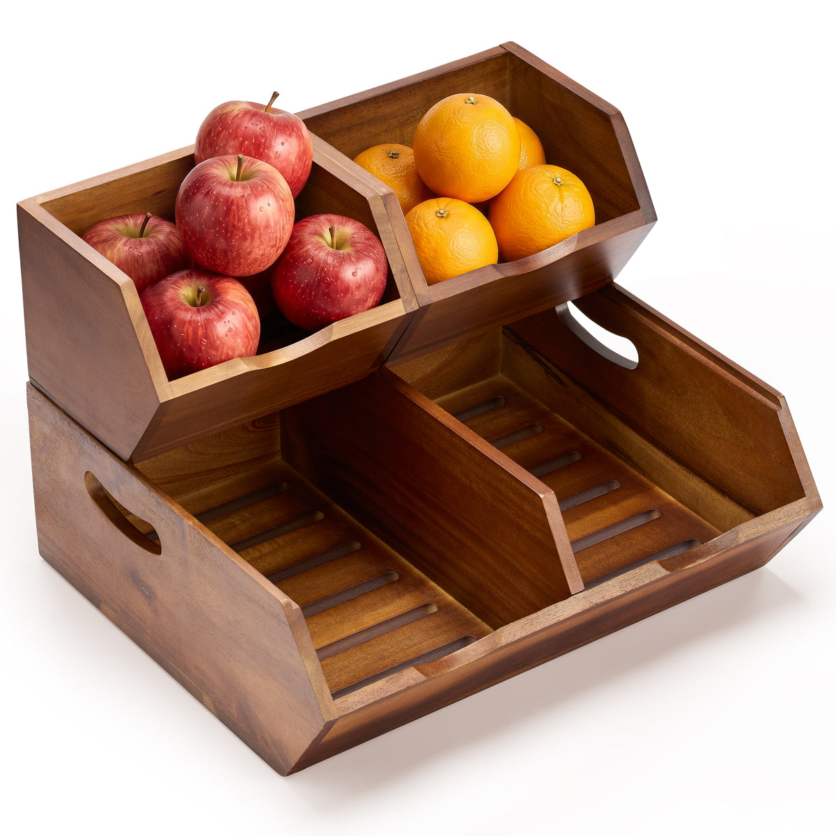Set of 3 Pantry Storage Bins with handle & ventilated base - Walnut color-thumbmail-1
