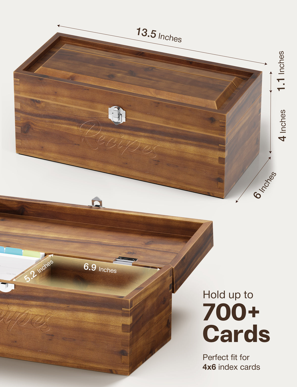 Large Wooden Recipe Box with Recipe Cards & Dividers (Walnut color)-thumbmail-3