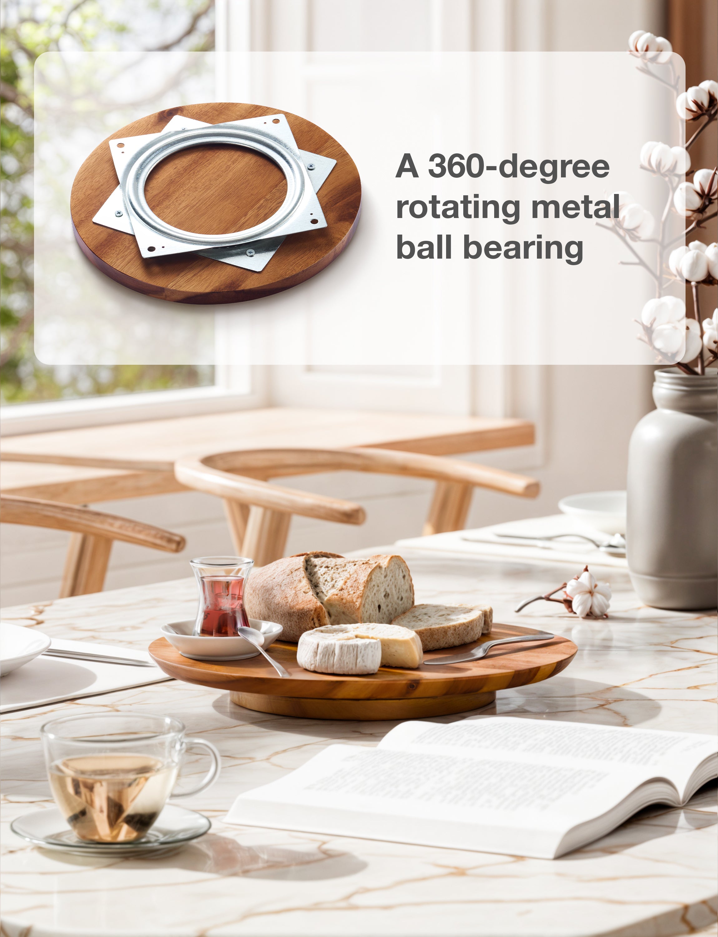 13" Wooden Lazy Susan Organizer for Cabinet, 360° Rotation, No Rim-thumbmail-3