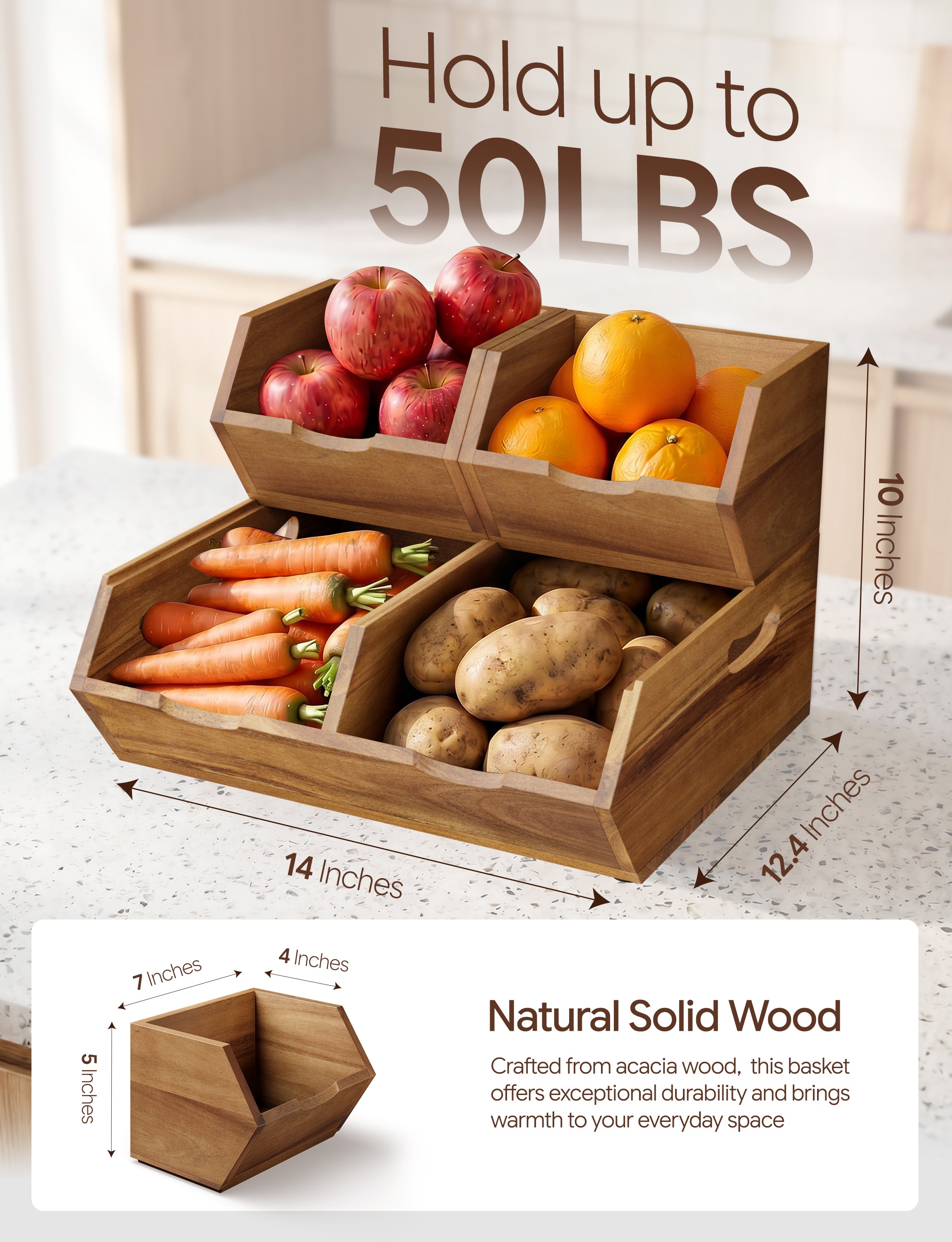 Set of 3 Pantry Storage Bins with handle & ventilated base - Acacia color-thumbmail-4