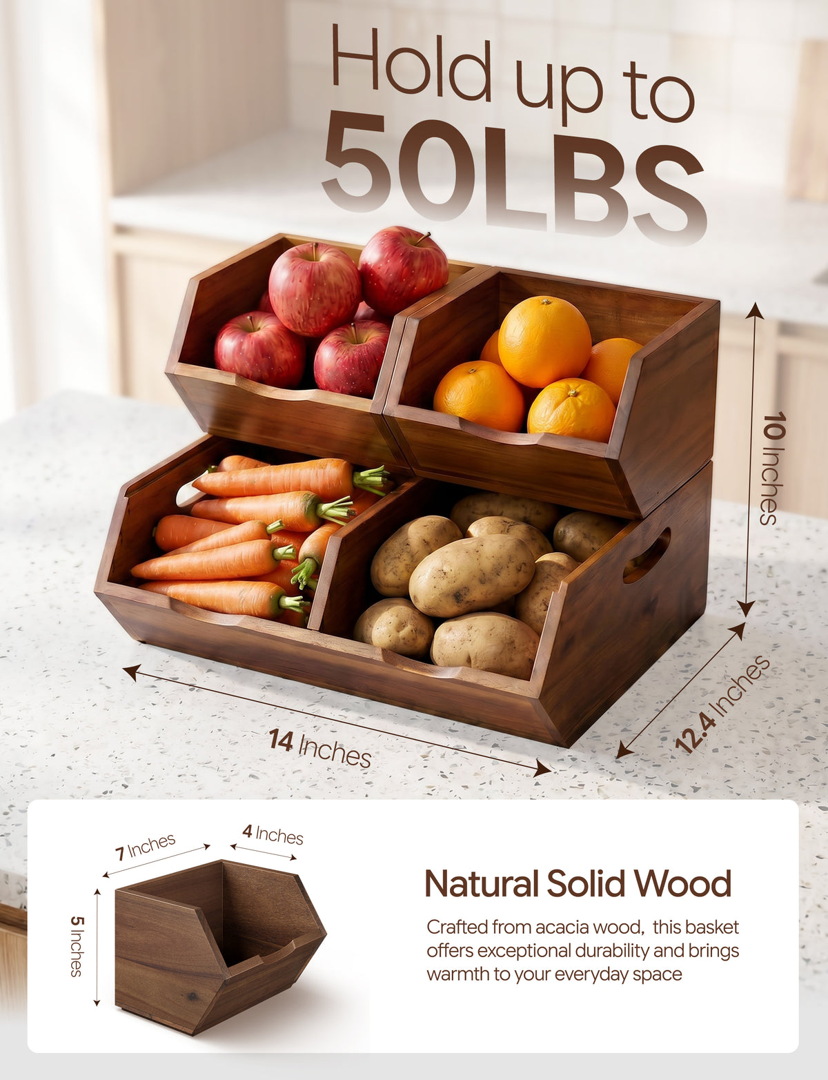 Set of 3 Pantry Storage Bins with handle & ventilated base - Walnut color-thumbmail-4
