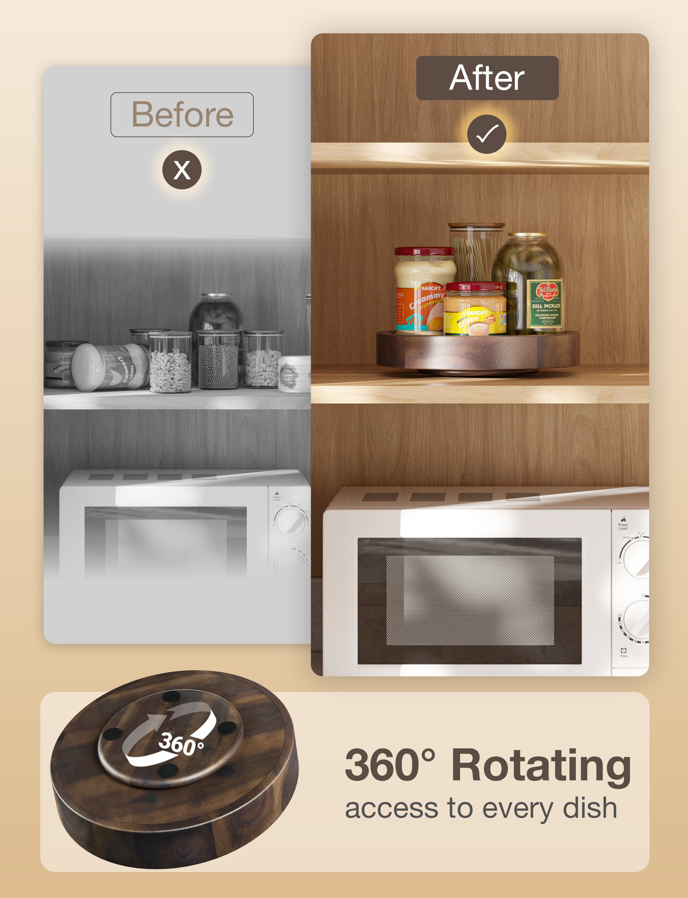 10" Rotating Wooden Lazy Susan Organizer for Cabinet (Walnut color)-thumbmail-5