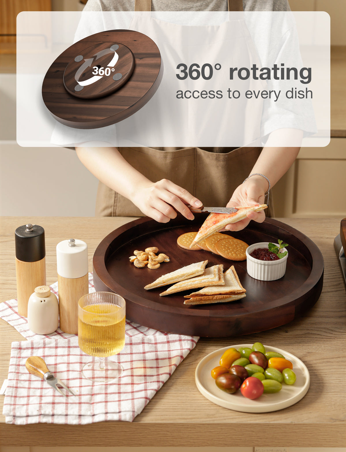 16" Rotating Wooden Lazy Susan Organizer for Cabinet (Walnut color)-thumbmail-3
