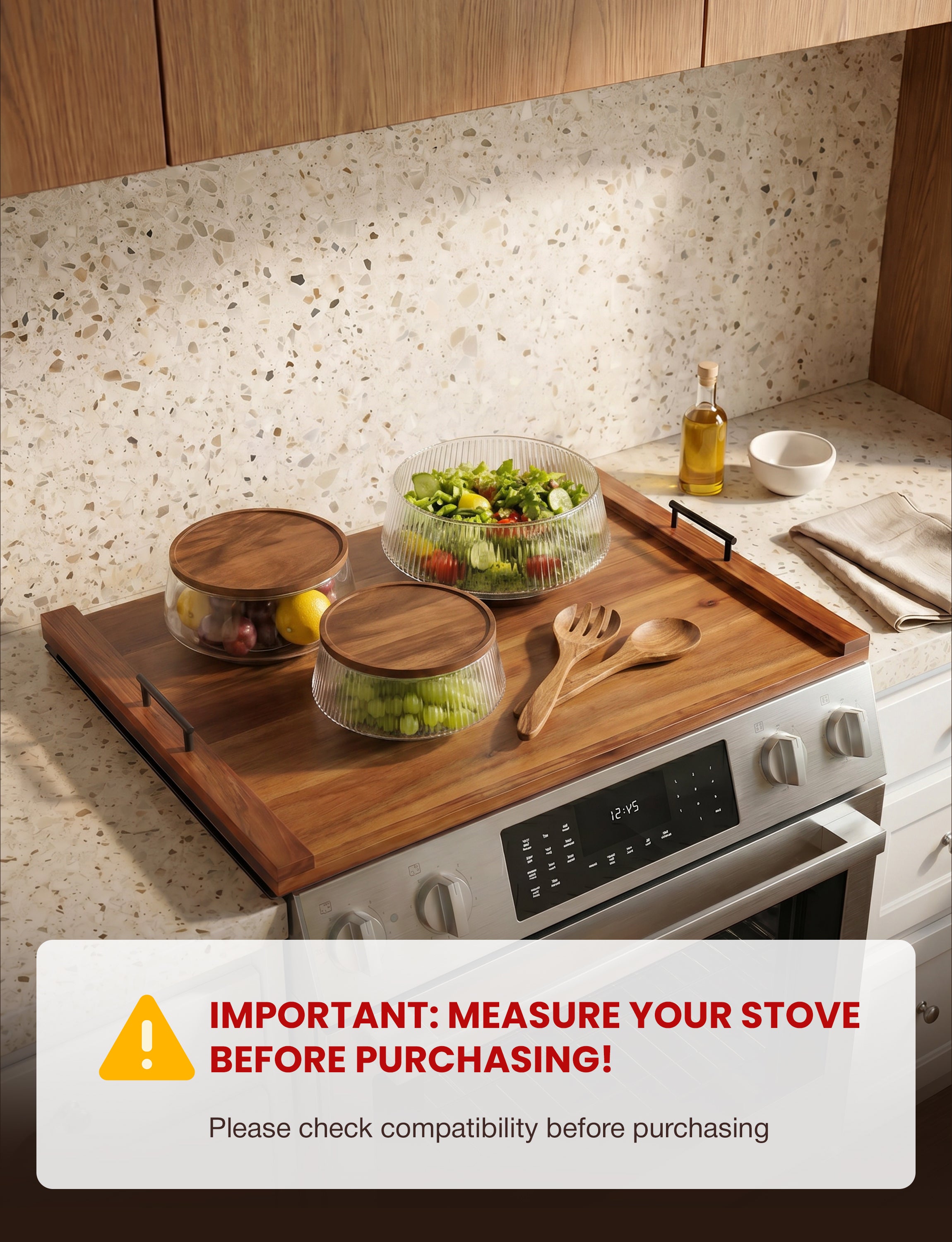 30"Lx22"W Acacia Stove Top Covers for Electric Stove, Metal Handles-thumbmail-5