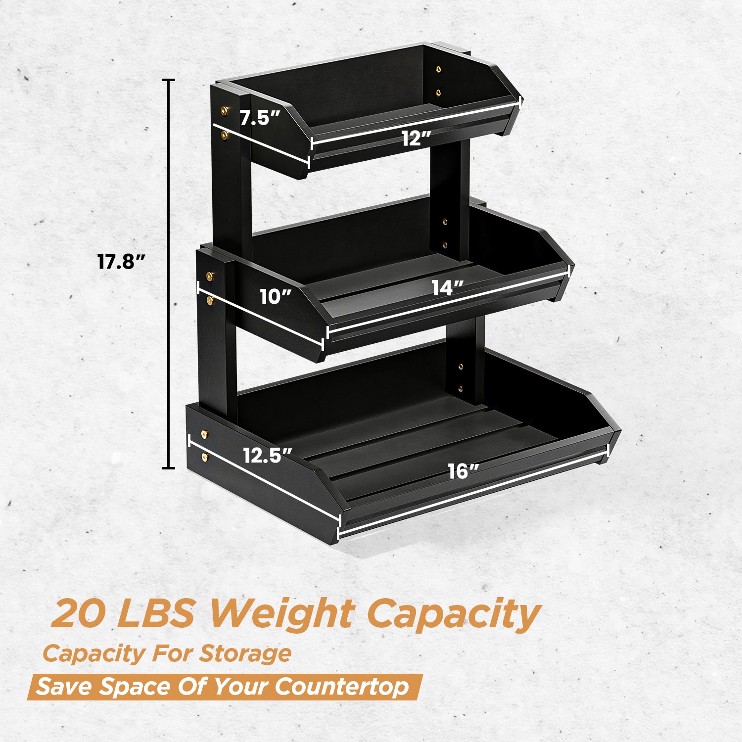 Acacia 3 Tier Fruit Basket, Easy Assembly, Versatile Use (Black)-thumbmail-3