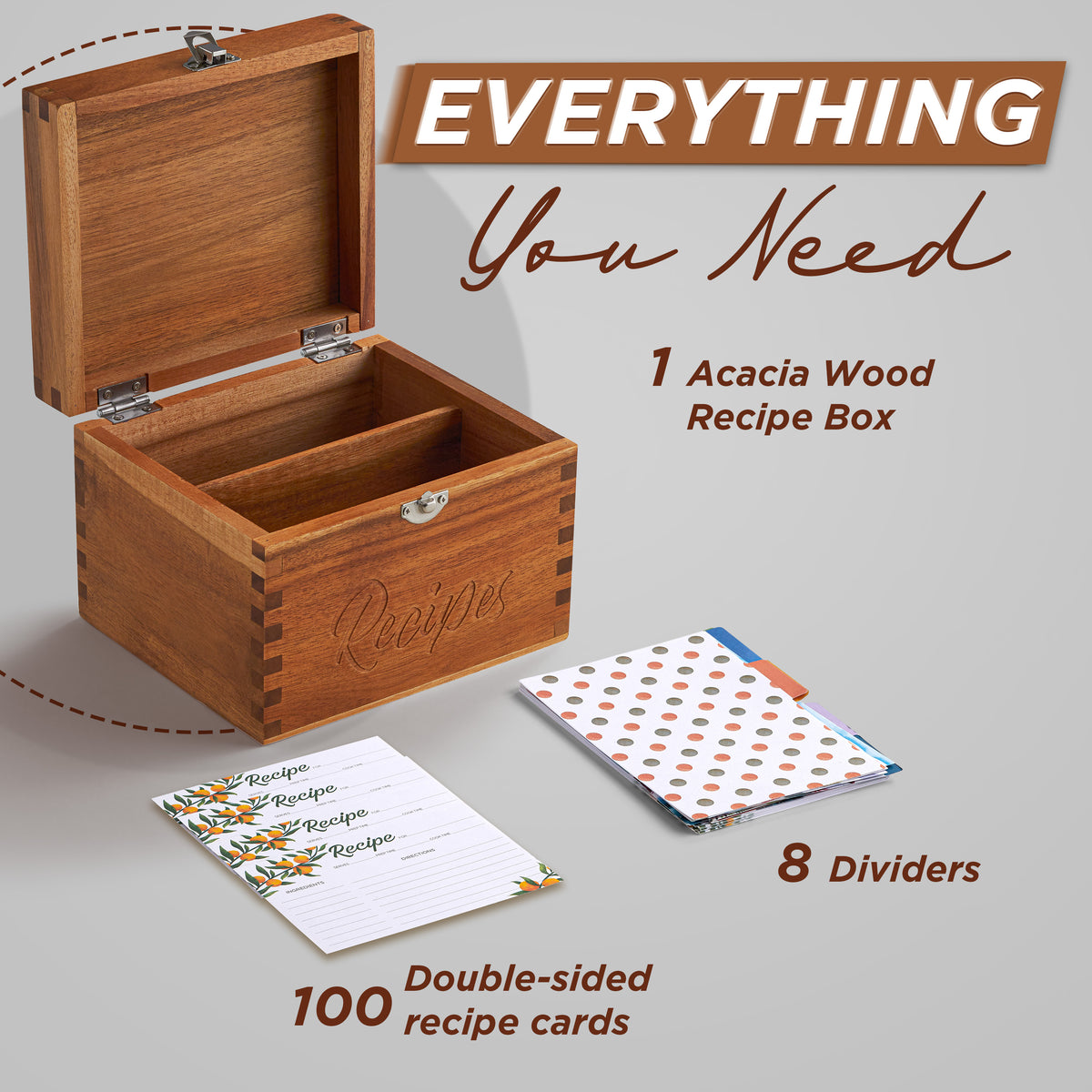 Small Wooden Recipe Box with Recipe Cards & Dividers, Card Slot-thumbmail-5