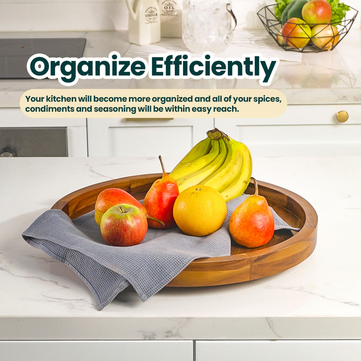 16" Wooden Lazy Susan Organizer for Cabinet, 360° Rotation, High Rim-thumbmail-3