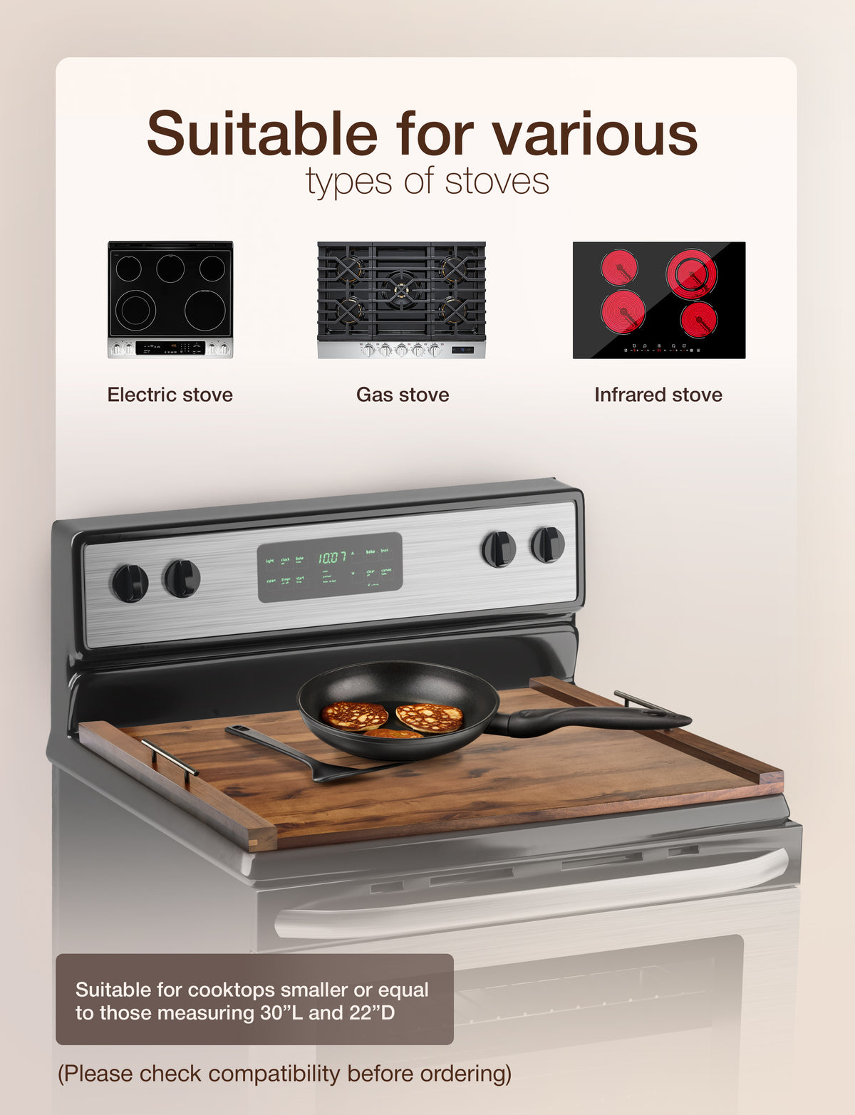 Acacia Stove Top Covers for Electric Stove, Handles, Walnut color-thumbmail-4