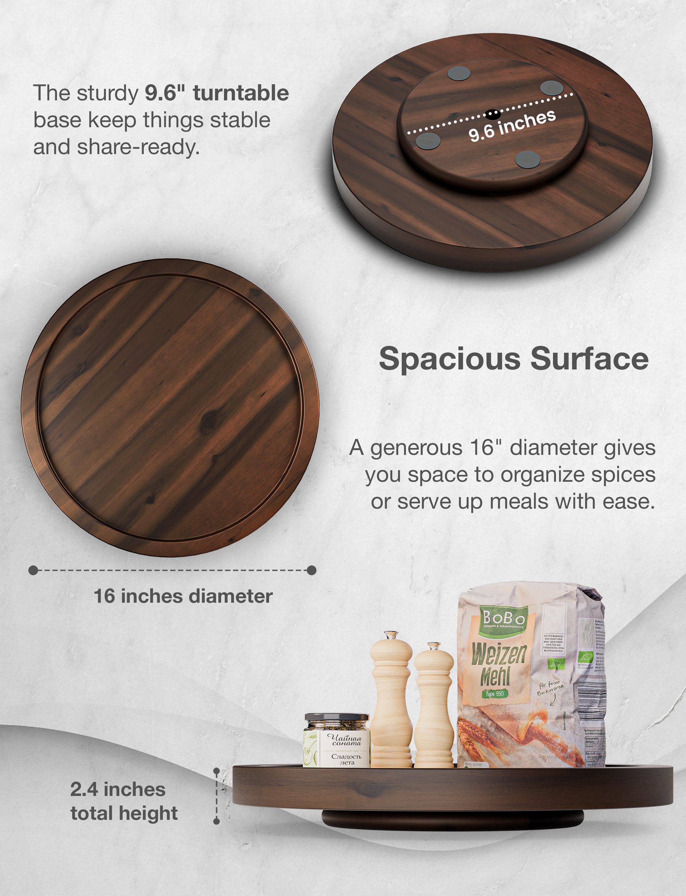 16" Rotating Wooden Lazy Susan Organizer for Cabinet (Walnut color)-thumbmail-4