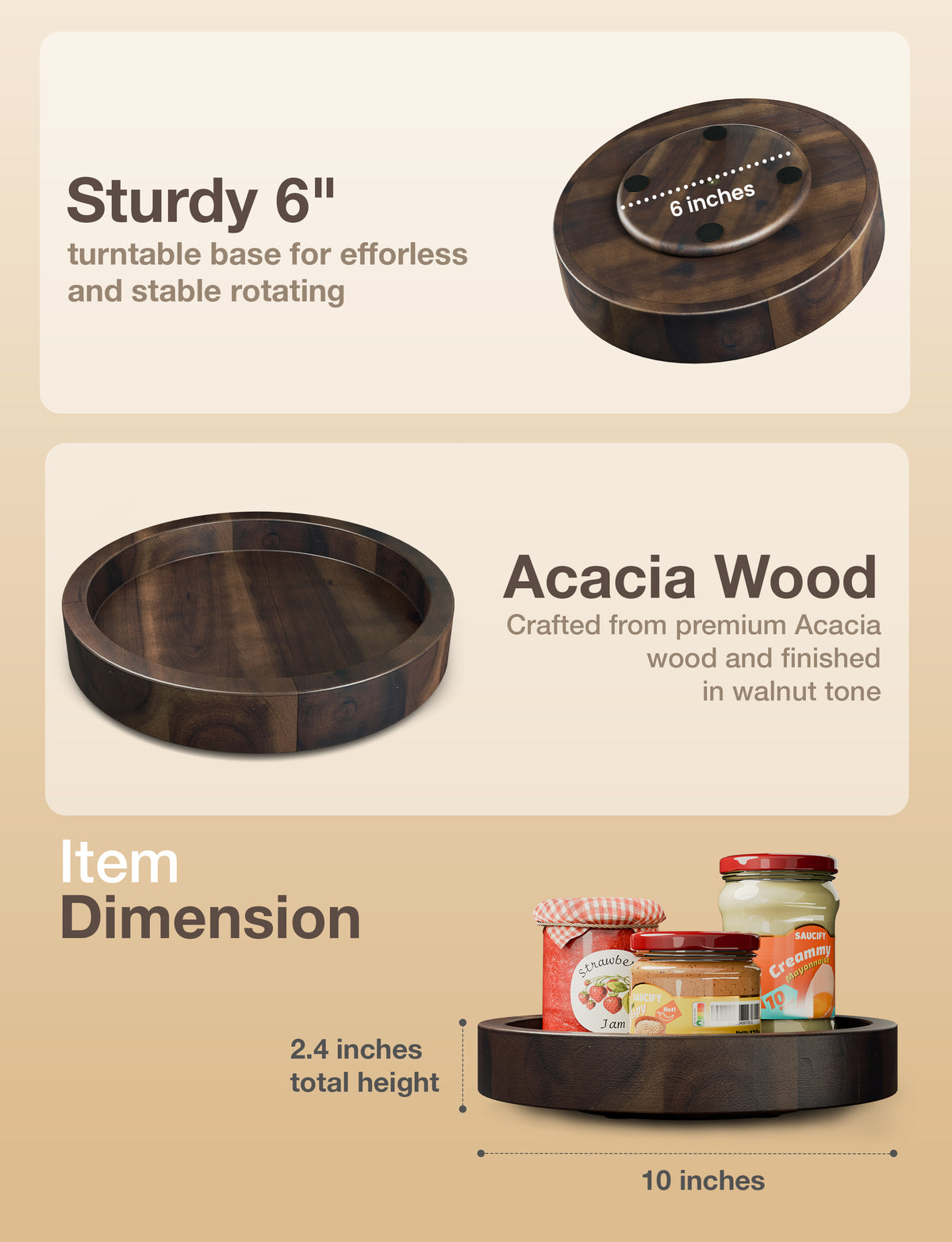 10" Rotating Wooden Lazy Susan Organizer for Cabinet (Walnut color)-thumbmail-6