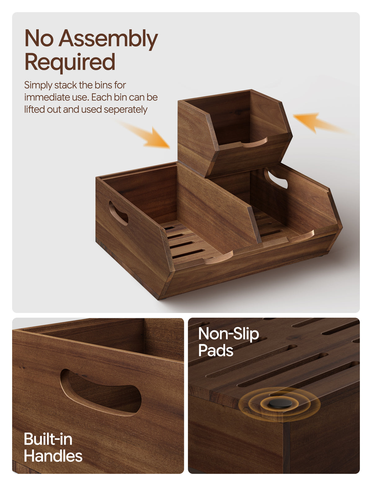 Set of 3 Pantry Storage Bins with handle & ventilated base - Walnut color-thumbmail-5