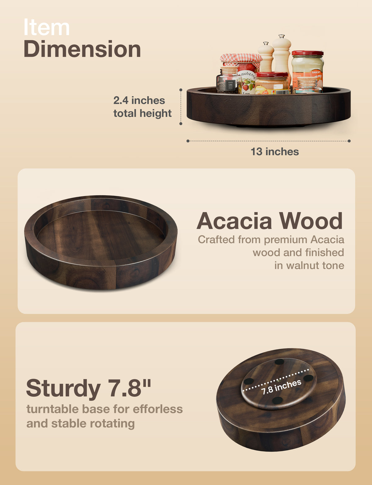 13" Rotating Wooden Lazy Susan Organizer for Cabinet (Walnut color)-thumbmail-6