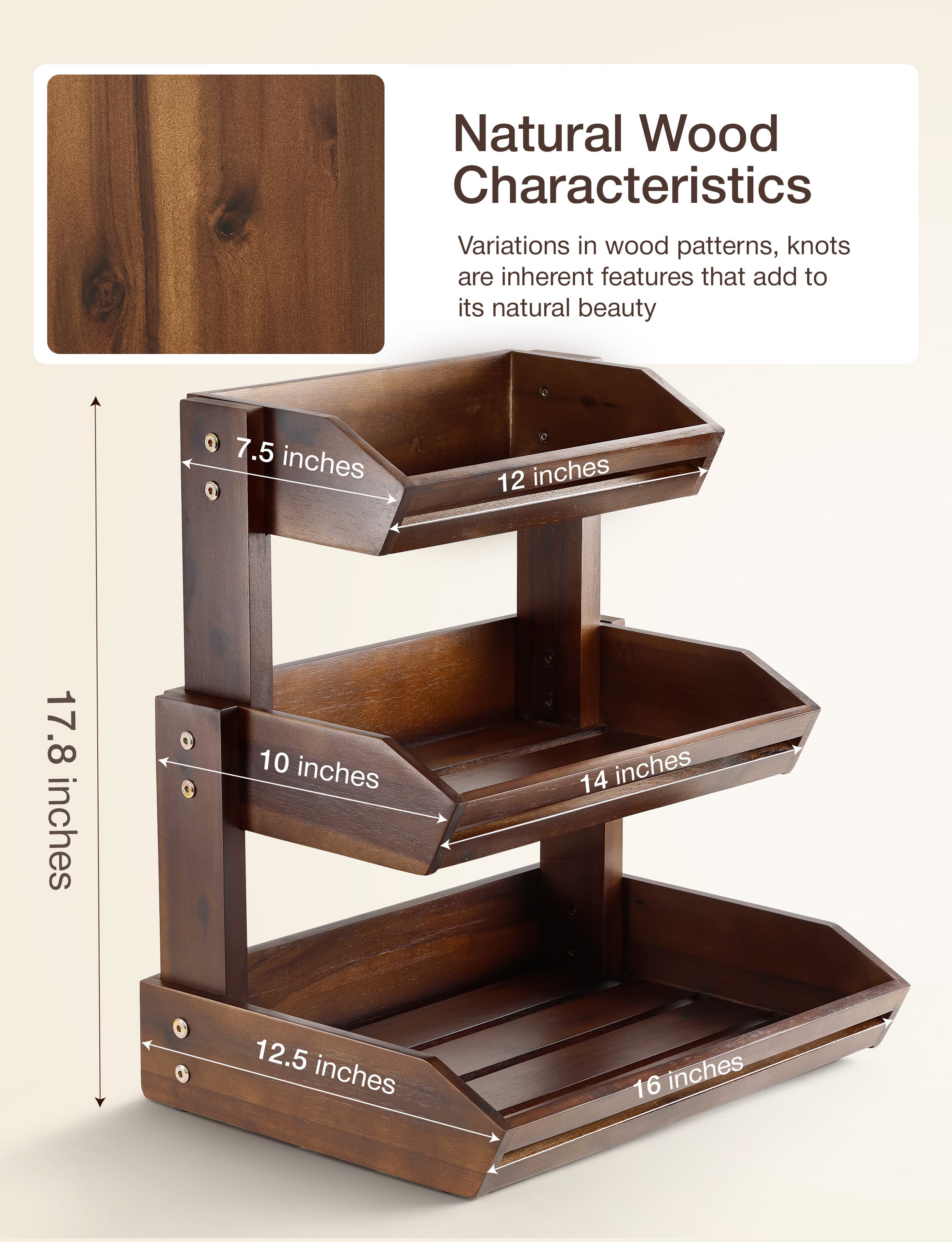 Acacia 3 Tier Fruit Basket, Sturdy, Easy Assembly-thumbmail-5