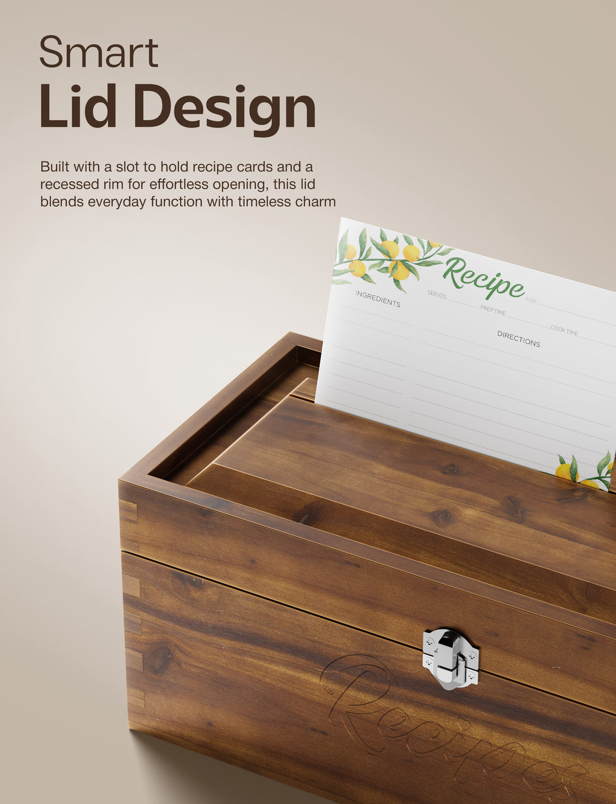 Large Wooden Recipe Box with Recipe Cards & Dividers (Walnut color)-thumbmail-5