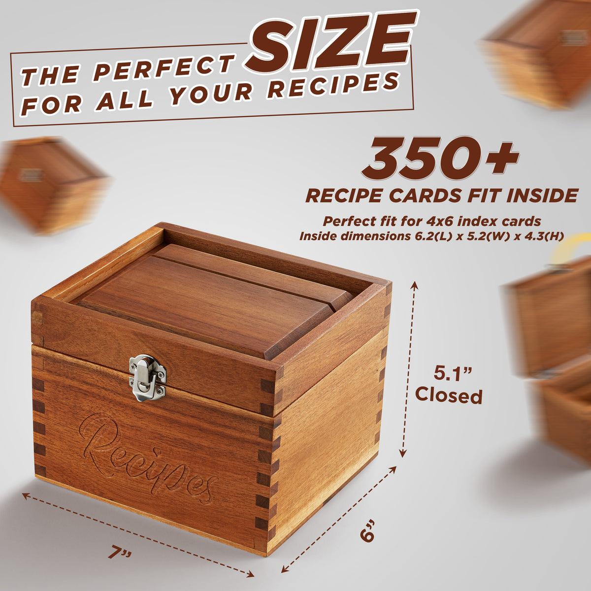 Small Wooden Recipe Box with Recipe Cards & Dividers, Card Slot-thumbmail-3
