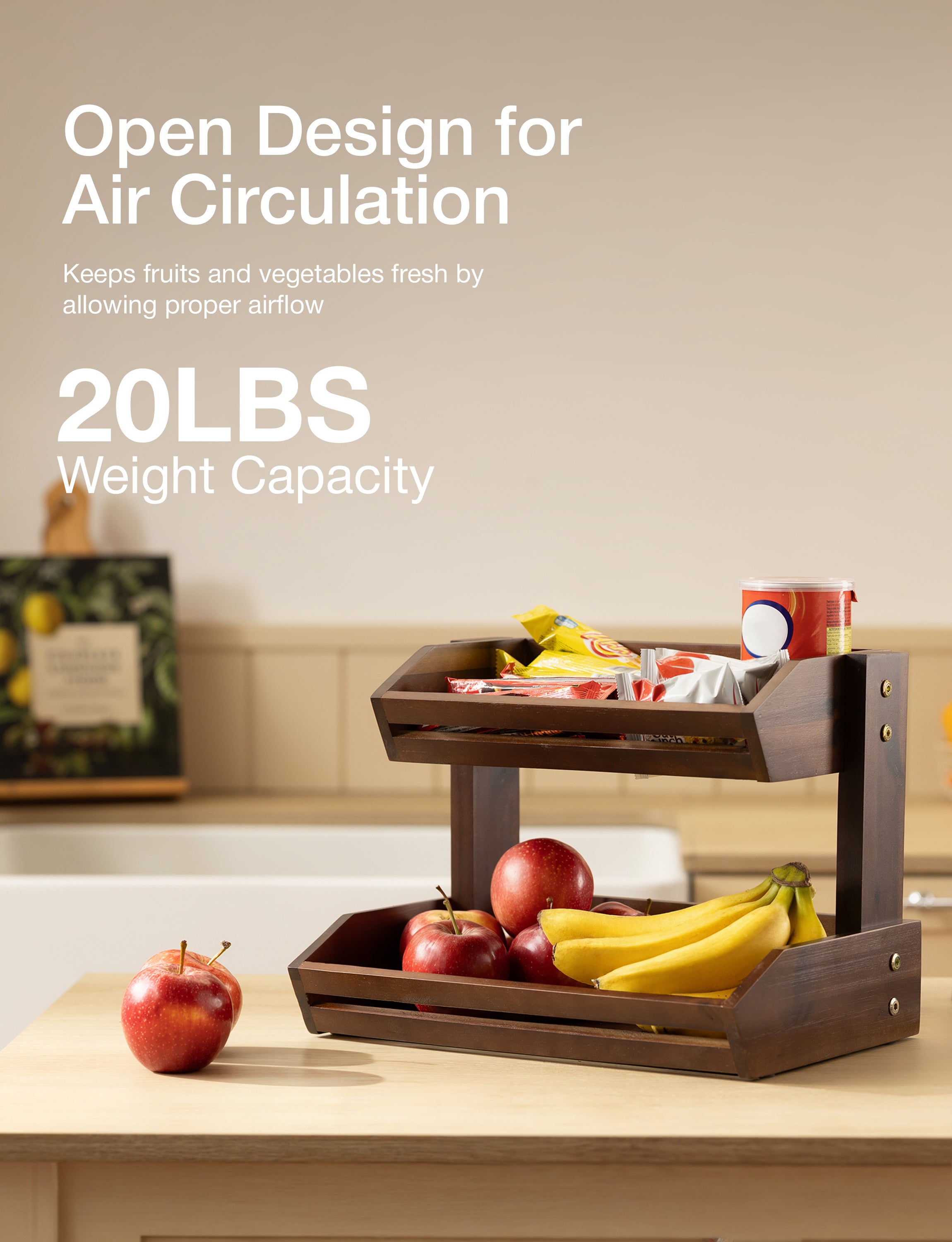 Acacia 2 Tier Fruit Basket, Sturdy, Easy Assembly-thumbmail-3