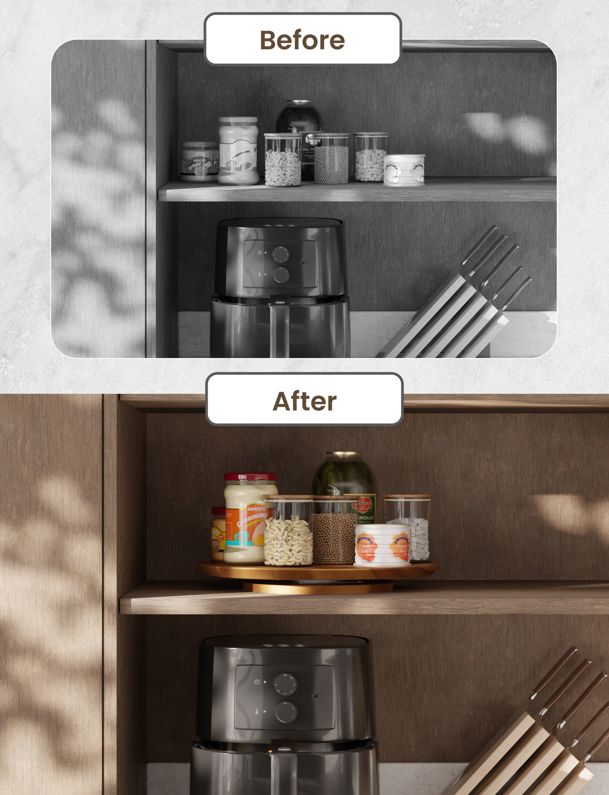13" Wooden Lazy Susan Organizer for Cabinet, 360° Rotation, No Rim-thumbmail-6