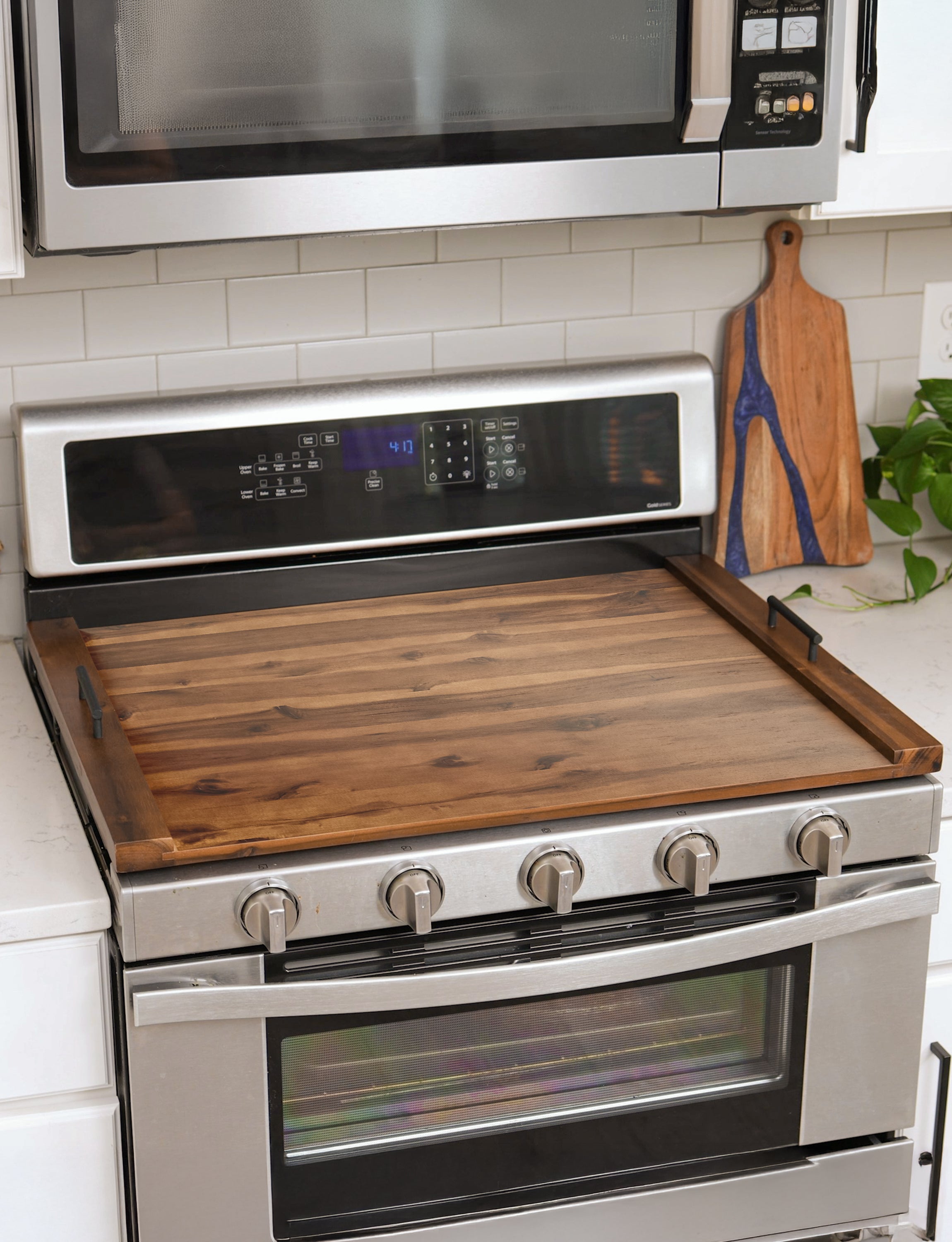 Acacia Stove Top Covers for Electric Stove, Handles, Walnut color-thumbmail-2