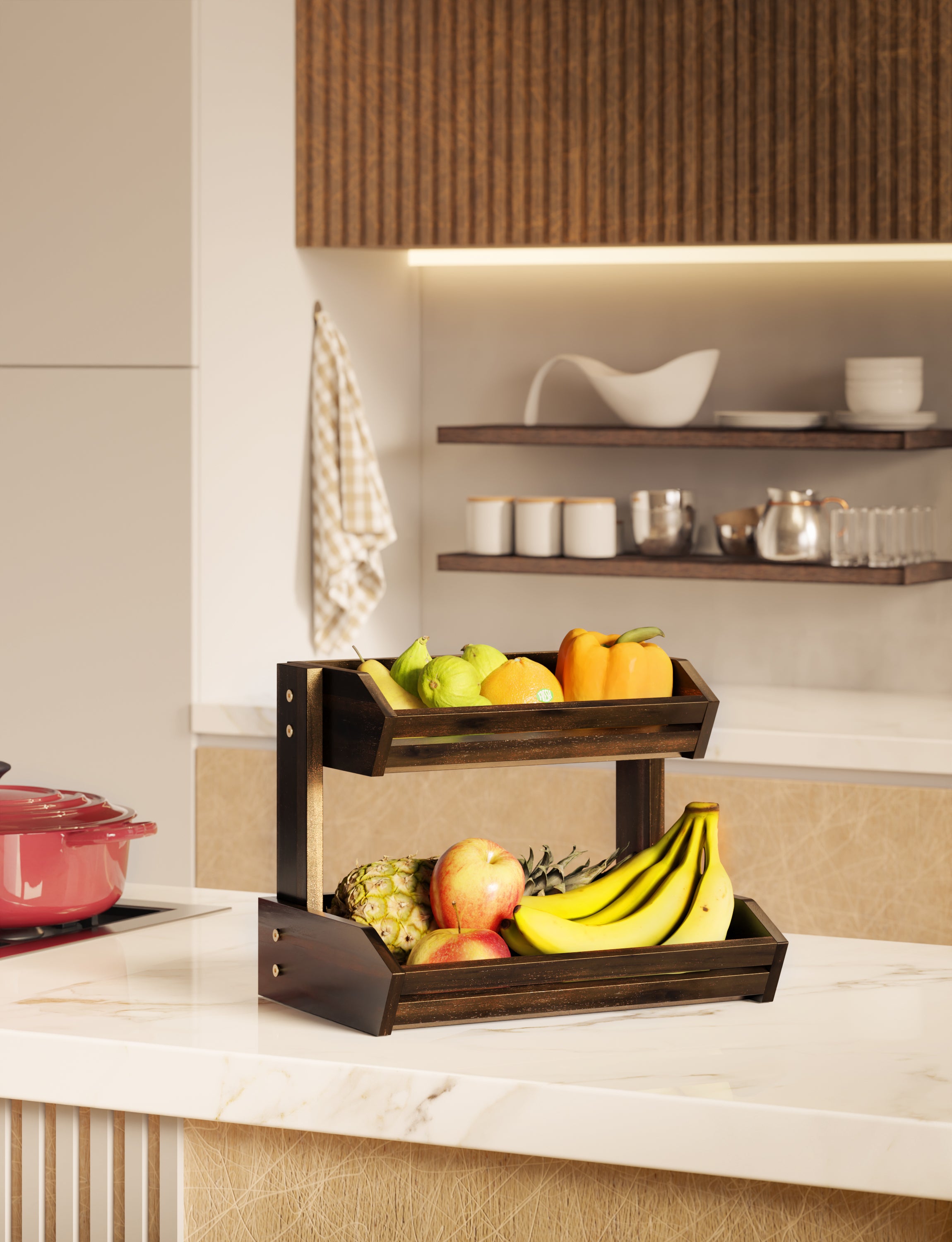 Acacia 2 Tier Fruit Basket, Sturdy, Easy Assembly