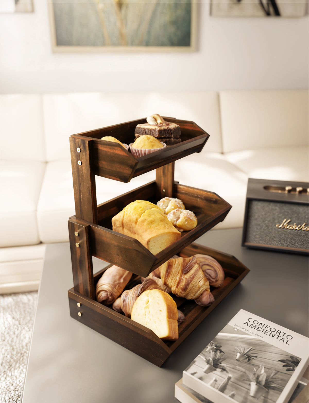 Acacia 3 Tier Fruit Basket, Sturdy, Easy Assembly-thumbmail-2