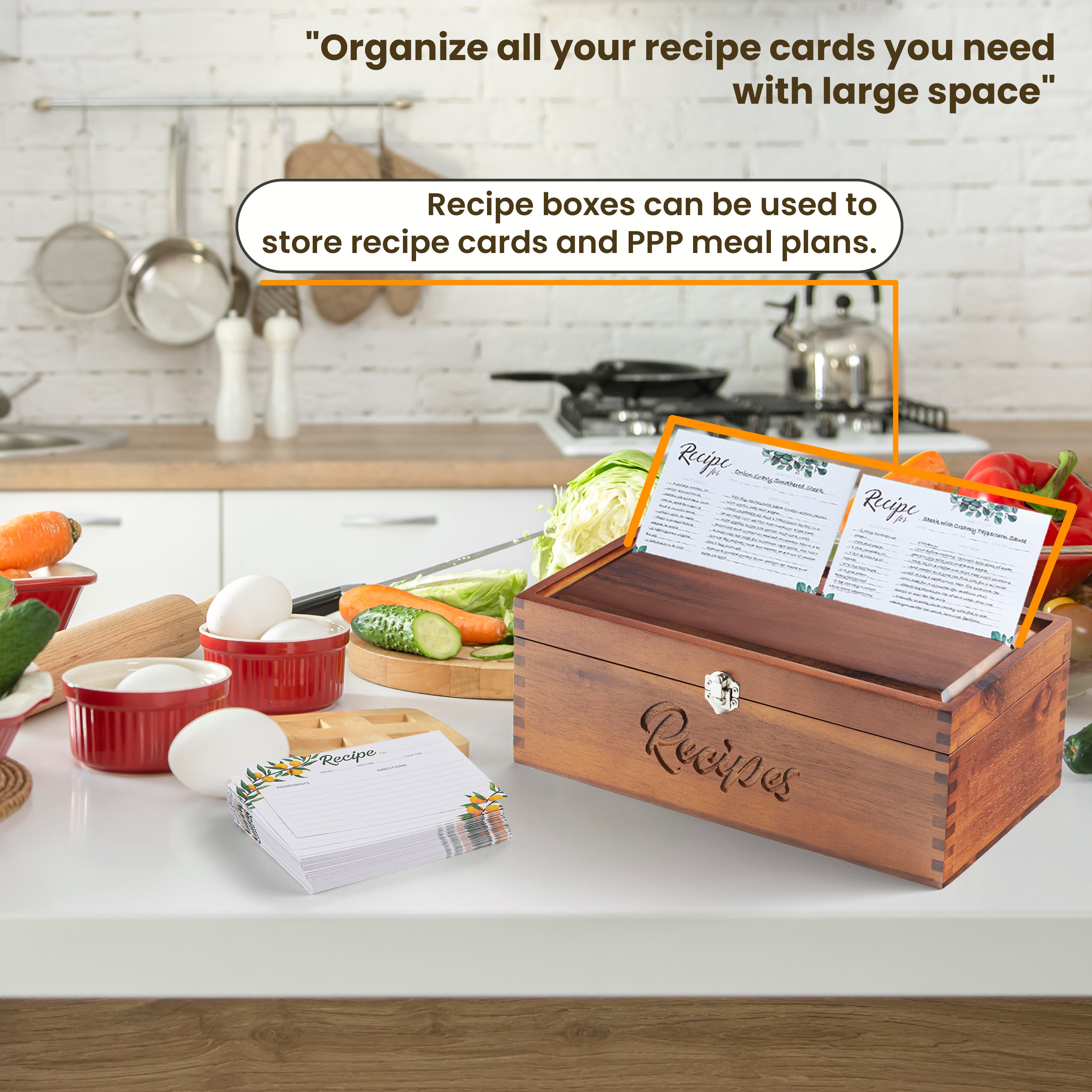 Large Wooden Recipe Box with Recipe Cards & Dividers, Card Slot-thumbmail-7