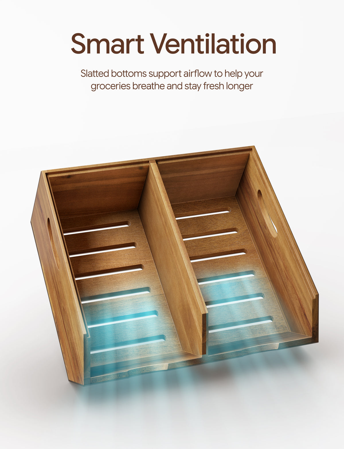 Set of 3 Pantry Storage Bins with handle & ventilated base - Acacia color-thumbmail-3