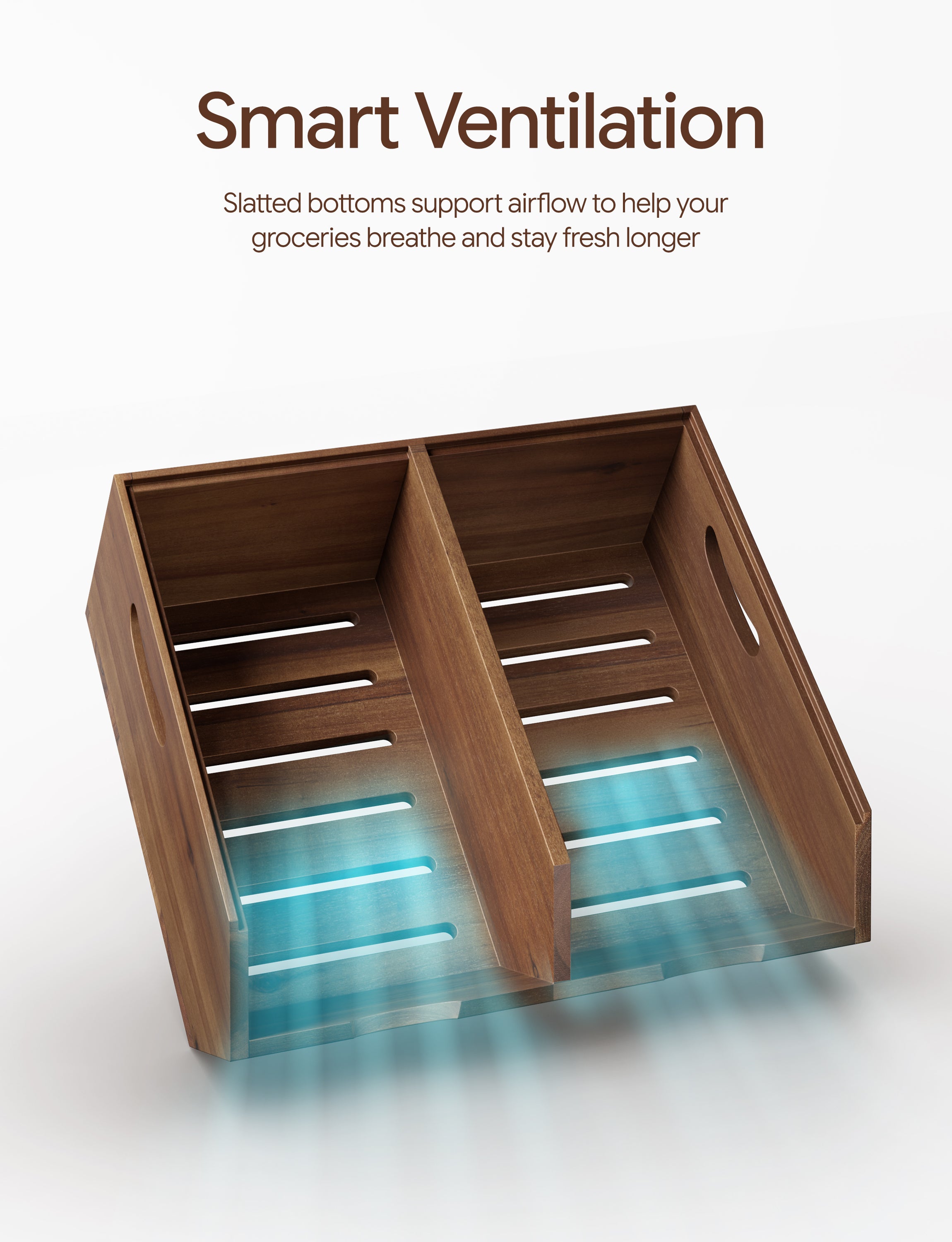 Set of 3 Pantry Storage Bins with handle & ventilated base - Walnut color-thumbmail-3
