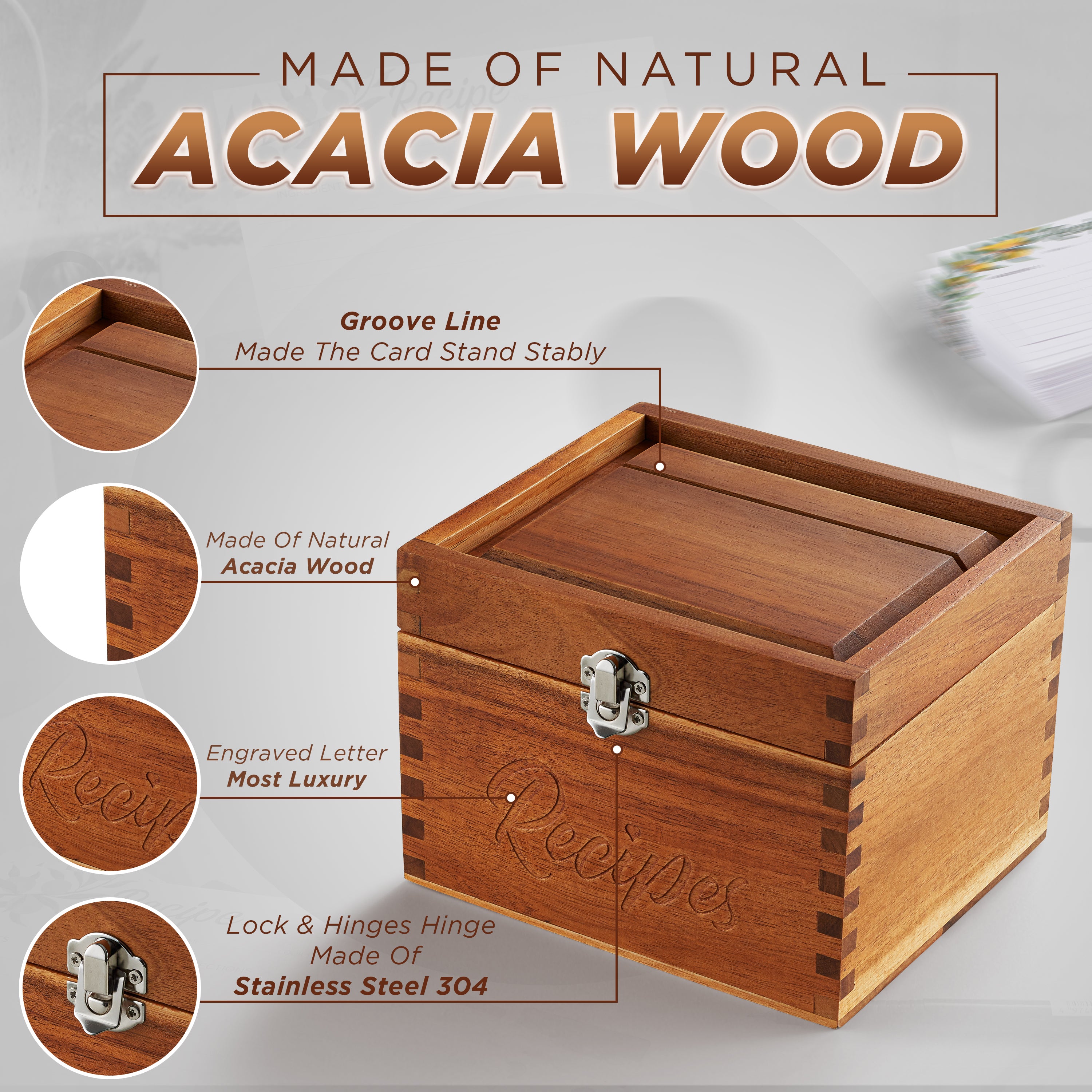 Small Wooden Recipe Box with Recipe Cards & Dividers, Card Slot-thumbmail-4