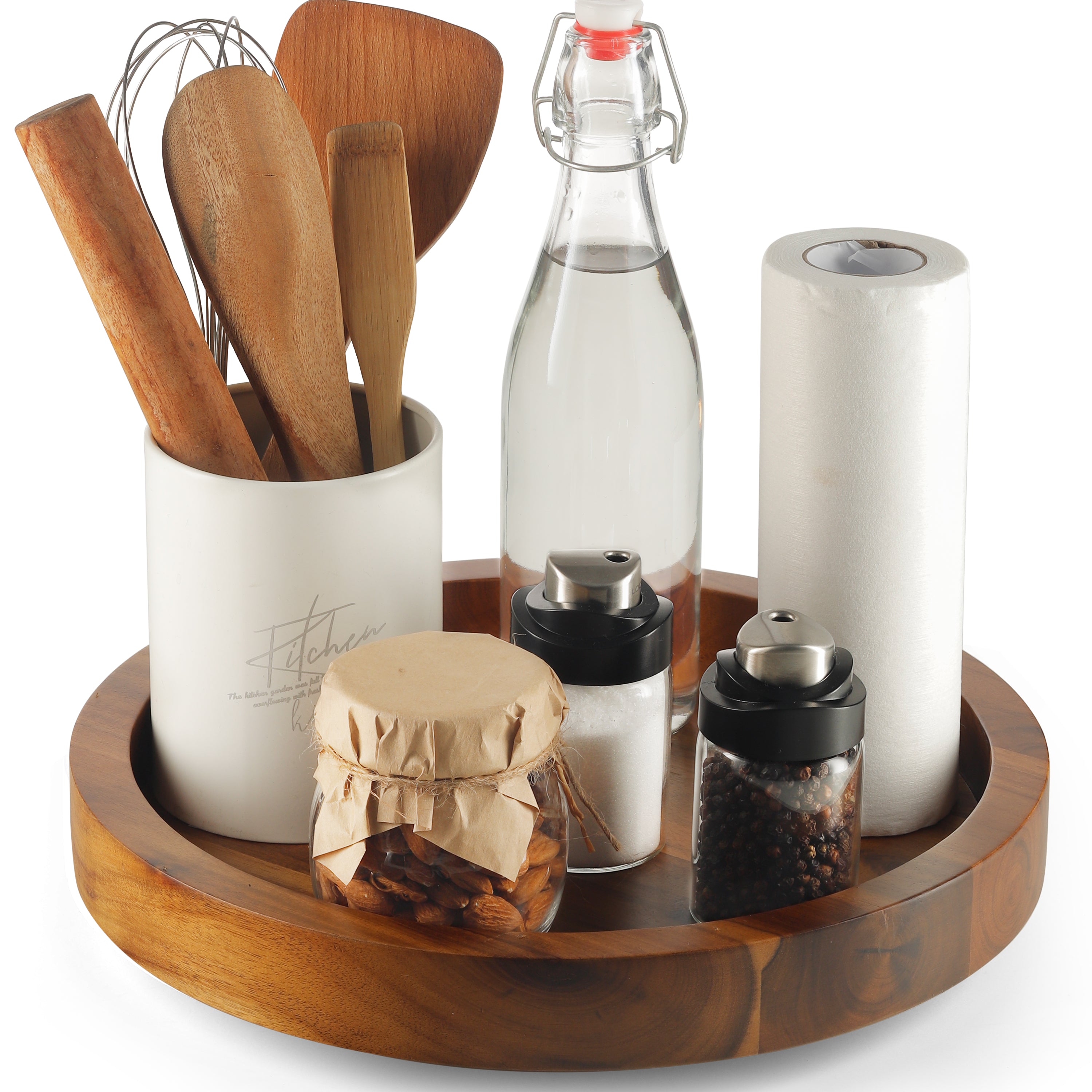 10" Wooden Lazy Susan Organizer for Cabinet, 360° Rotation, High Rim