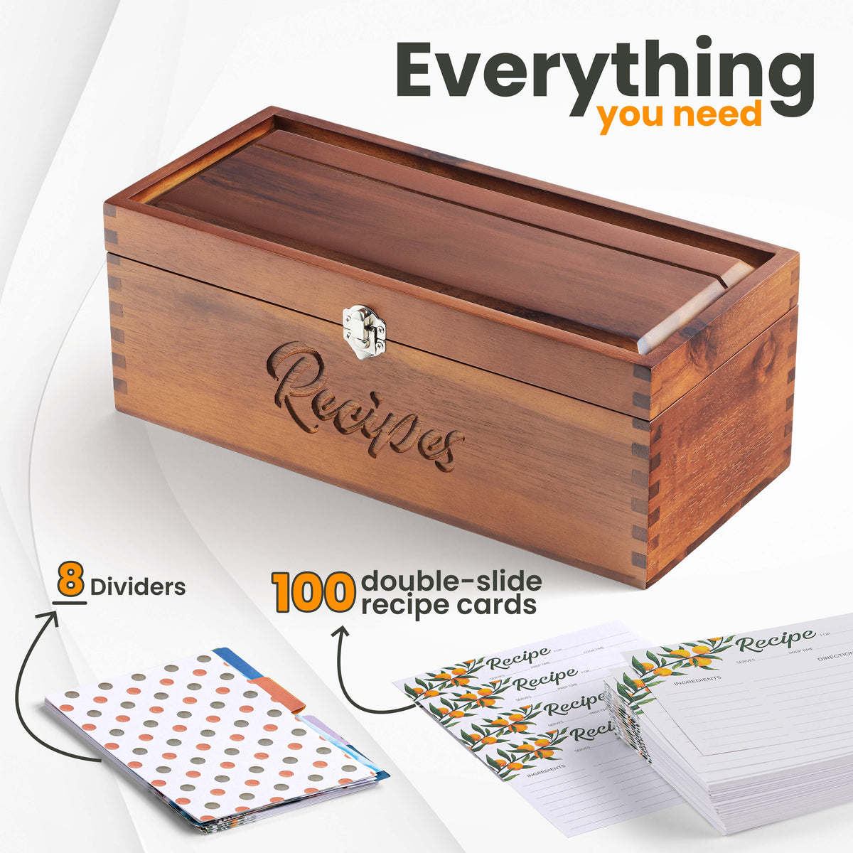 Large Wooden Recipe Box with Recipe Cards & Dividers, Card Slot-thumbmail-4