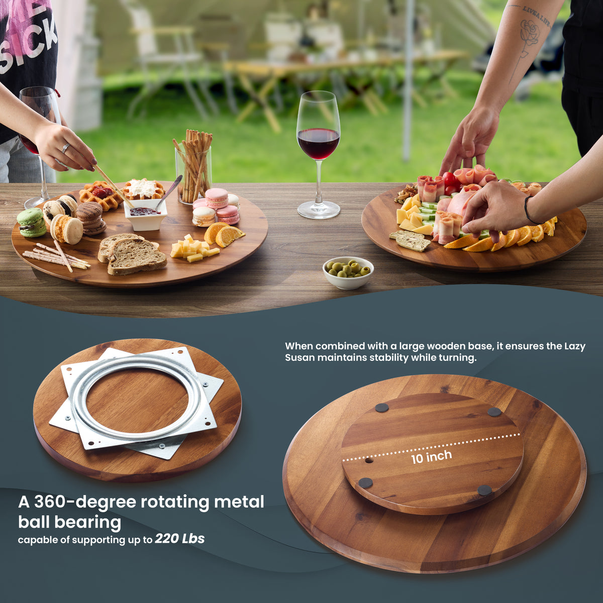 16" Wooden Lazy Susan Organizer for Cabinet, 360° Rotation, No Rim-thumbmail-3