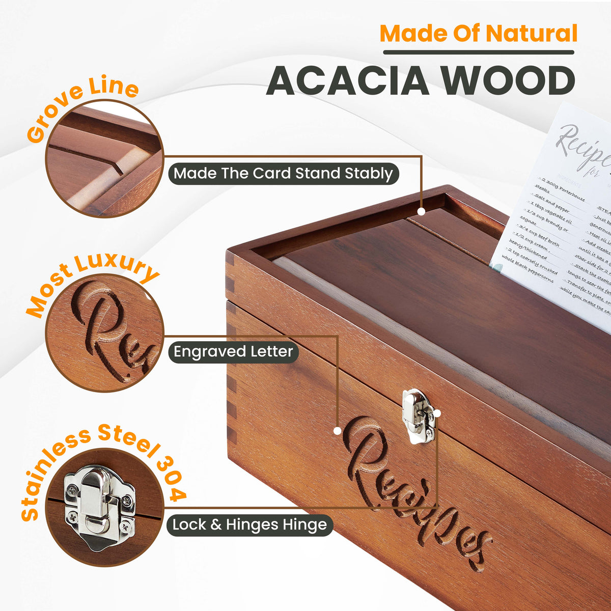 Large Wooden Recipe Box with Recipe Cards & Dividers, Card Slot-thumbmail-5