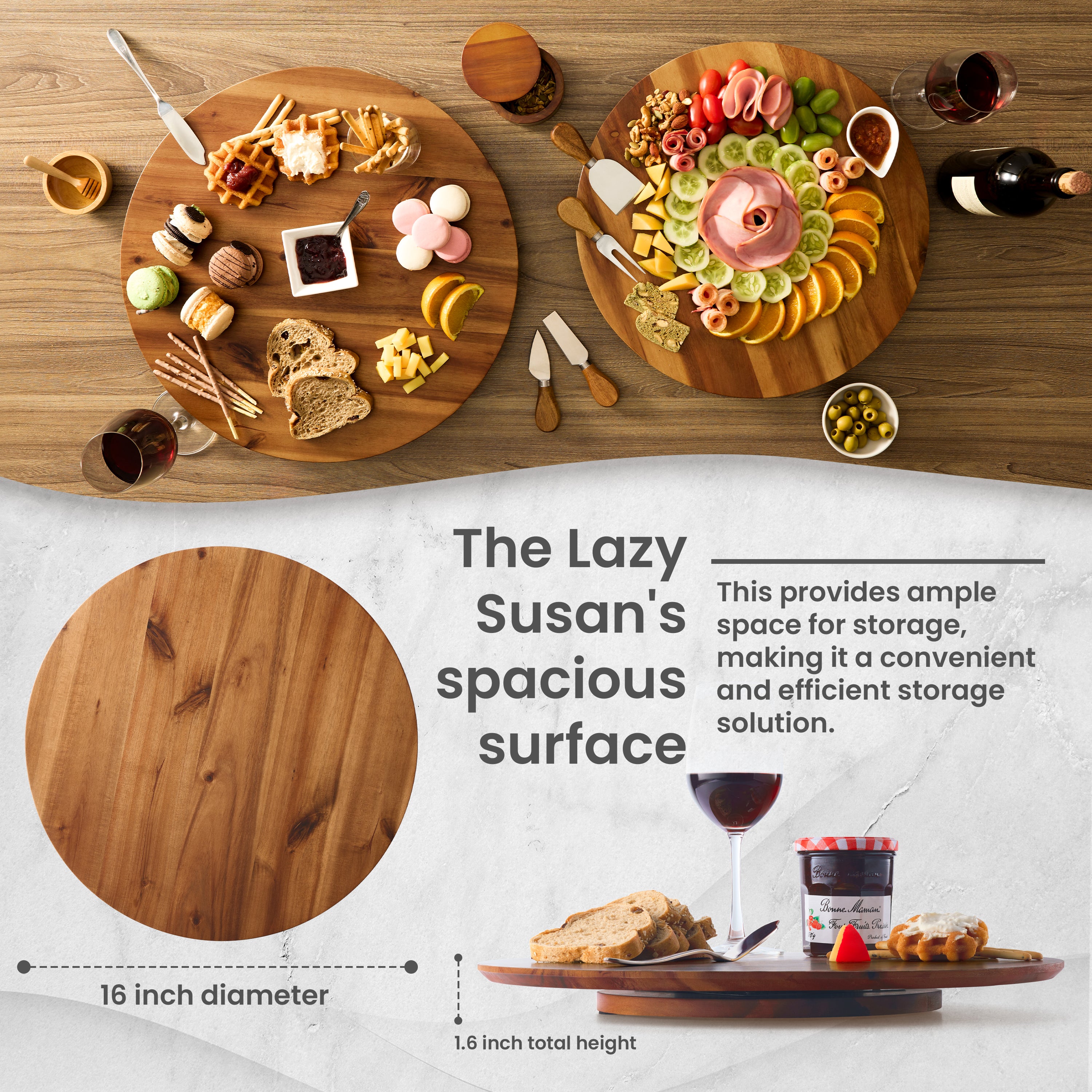 16" Wooden Lazy Susan Organizer for Cabinet, 360° Rotation, No Rim-thumbmail-4