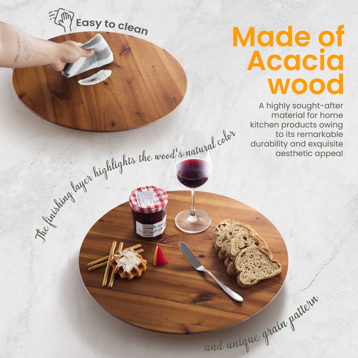 16" Wooden Lazy Susan Organizer for Cabinet, 360° Rotation, No Rim-thumbmail-5