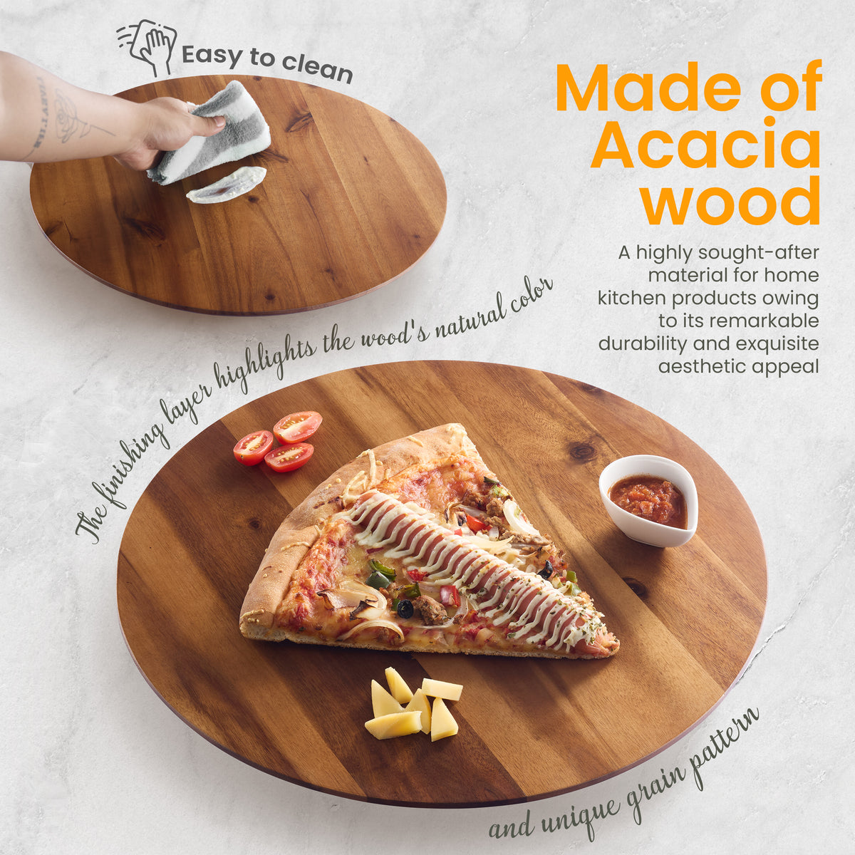 18" Acacia Wood Lazy Susan for Table Top, Swivel Charcuterie Board-thumbmail-3