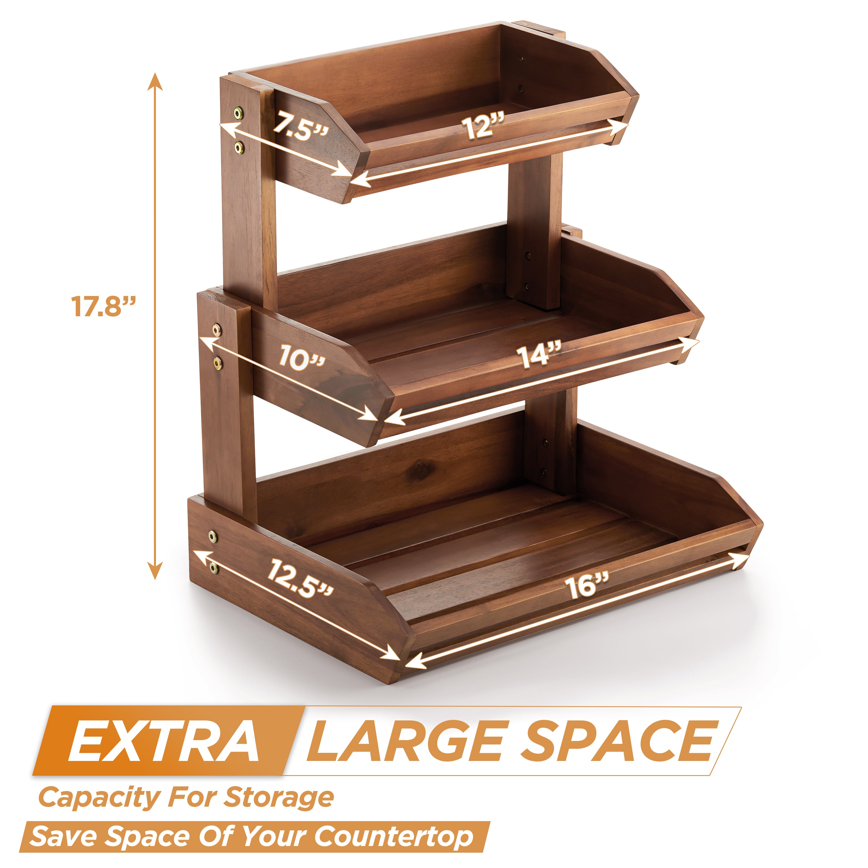 Acacia Wood 3 Tier Fruit Basket, Durable, for Fruit and Vegetables-thumbmail-5