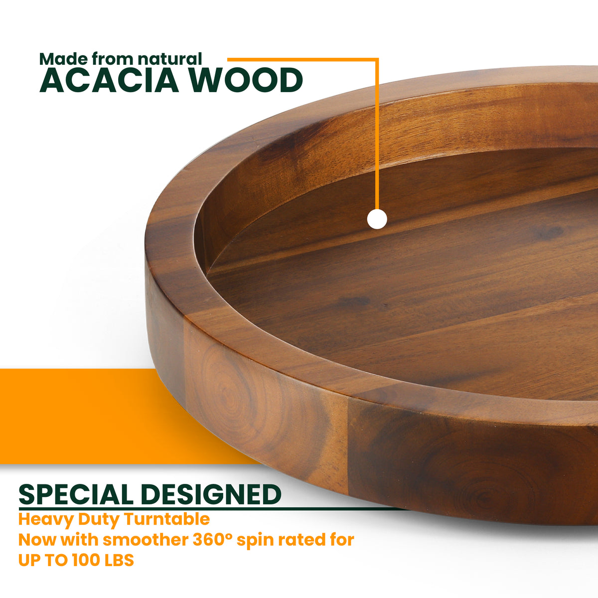 10" Wooden Lazy Susan Organizer for Cabinet, 360° Rotation, High Rim-thumbmail-5
