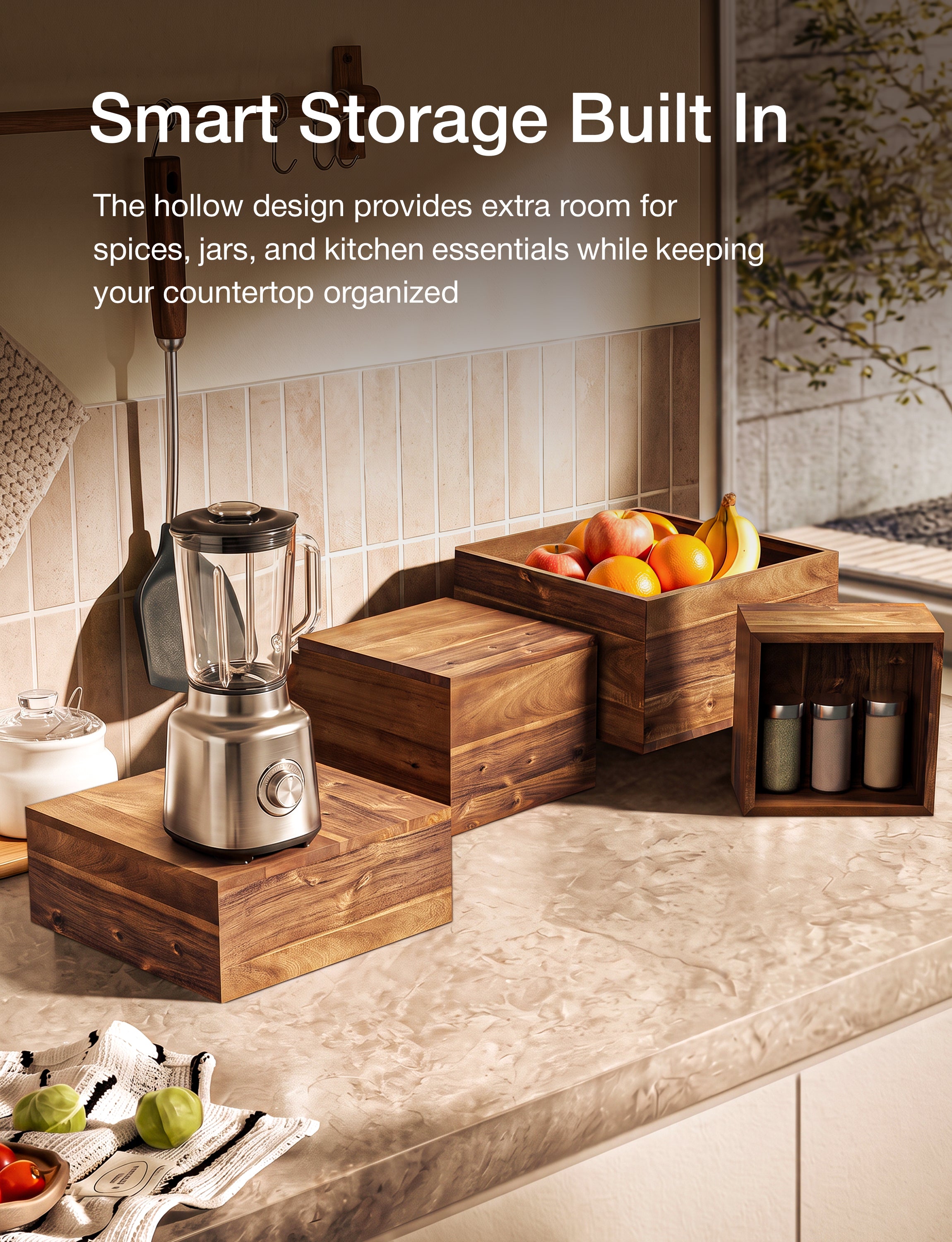 Buffet Risers And Stands, Food Risers for Buffet Table, Walnut Color-thumbmail-5