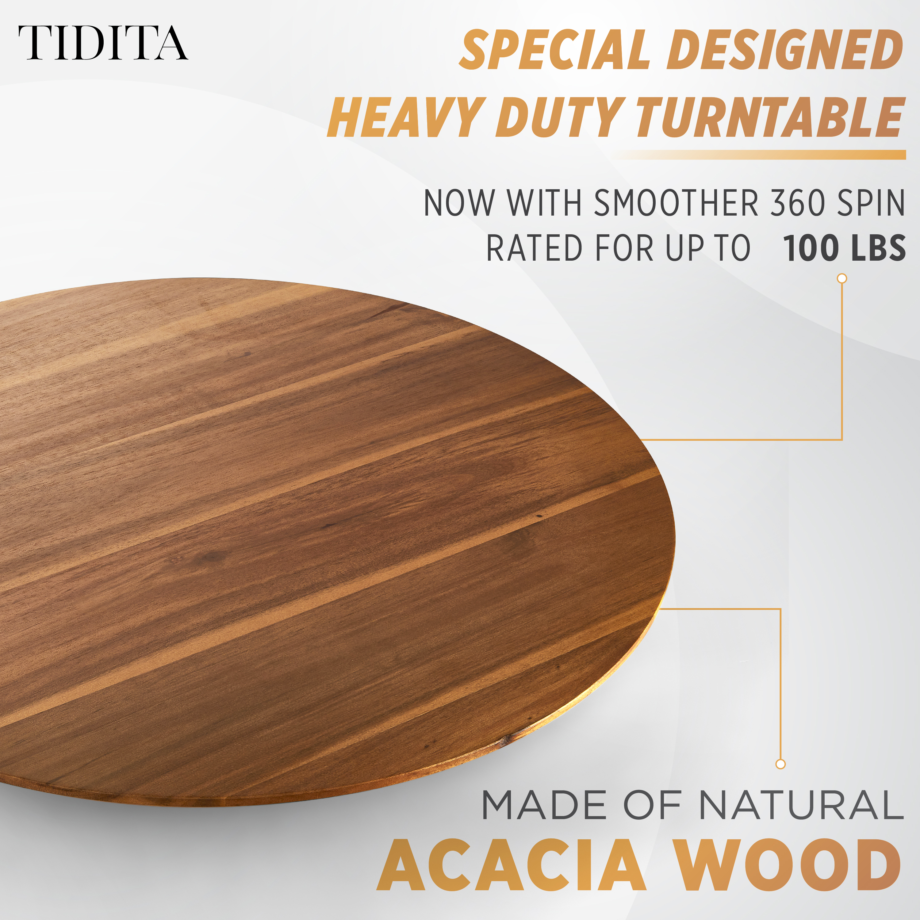21" Acacia Wood Lazy Susan for Table Top, Swivel Charcuterie Board-thumbmail-3