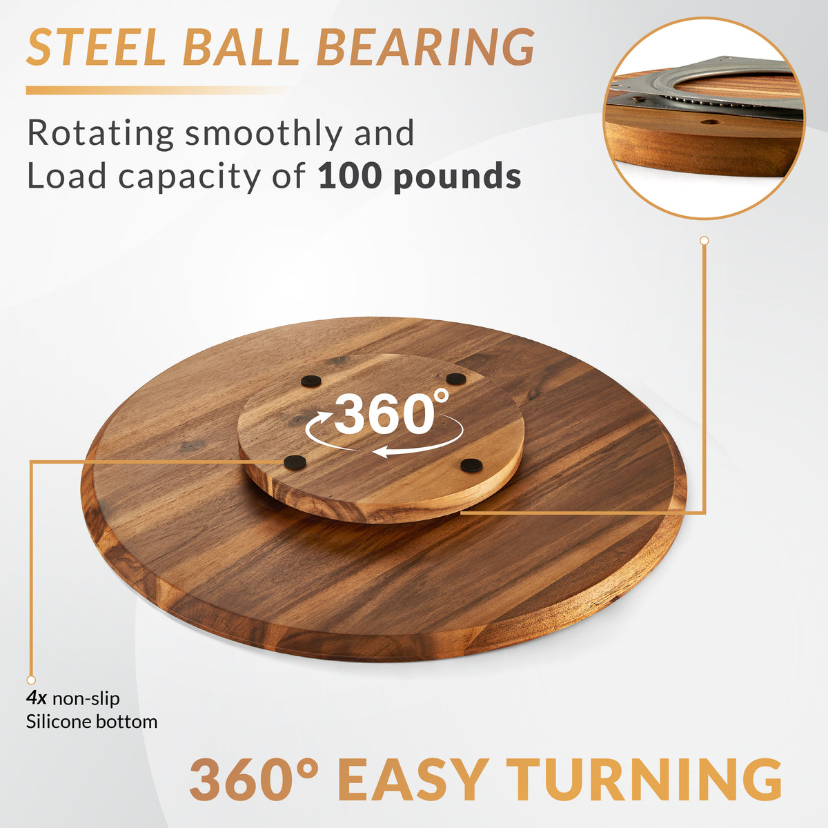 21" Acacia Wood Lazy Susan for Table Top, Swivel Charcuterie Board-thumbmail-5