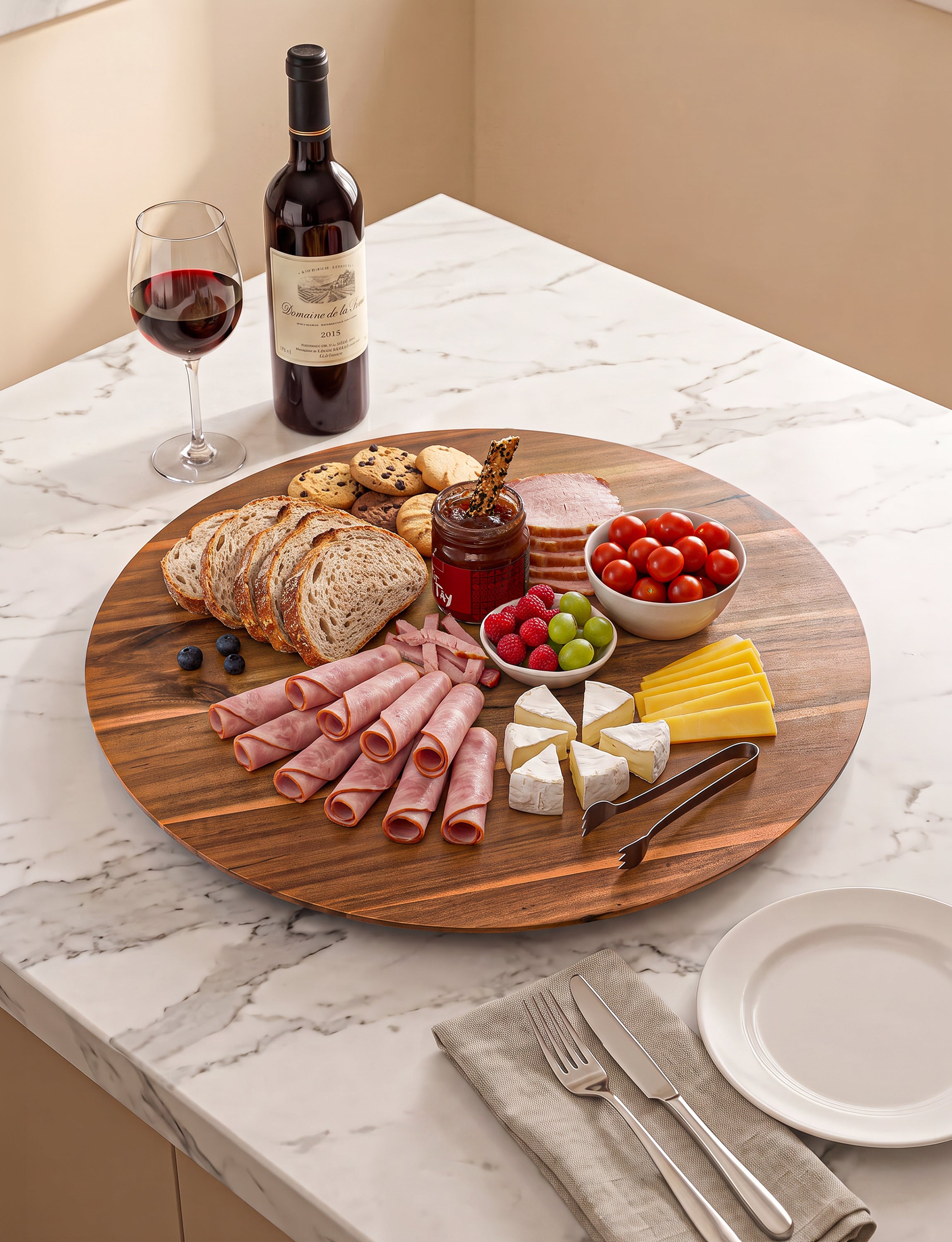 21" Acacia Wood Lazy Susan for Table Top, Swivel Charcuterie Board-thumbmail-6