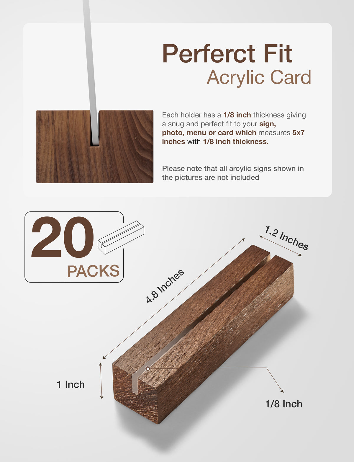 20PCS Oak Wood Place Card Holder for Acrylic Signs (Walnut color)-thumbmail-4