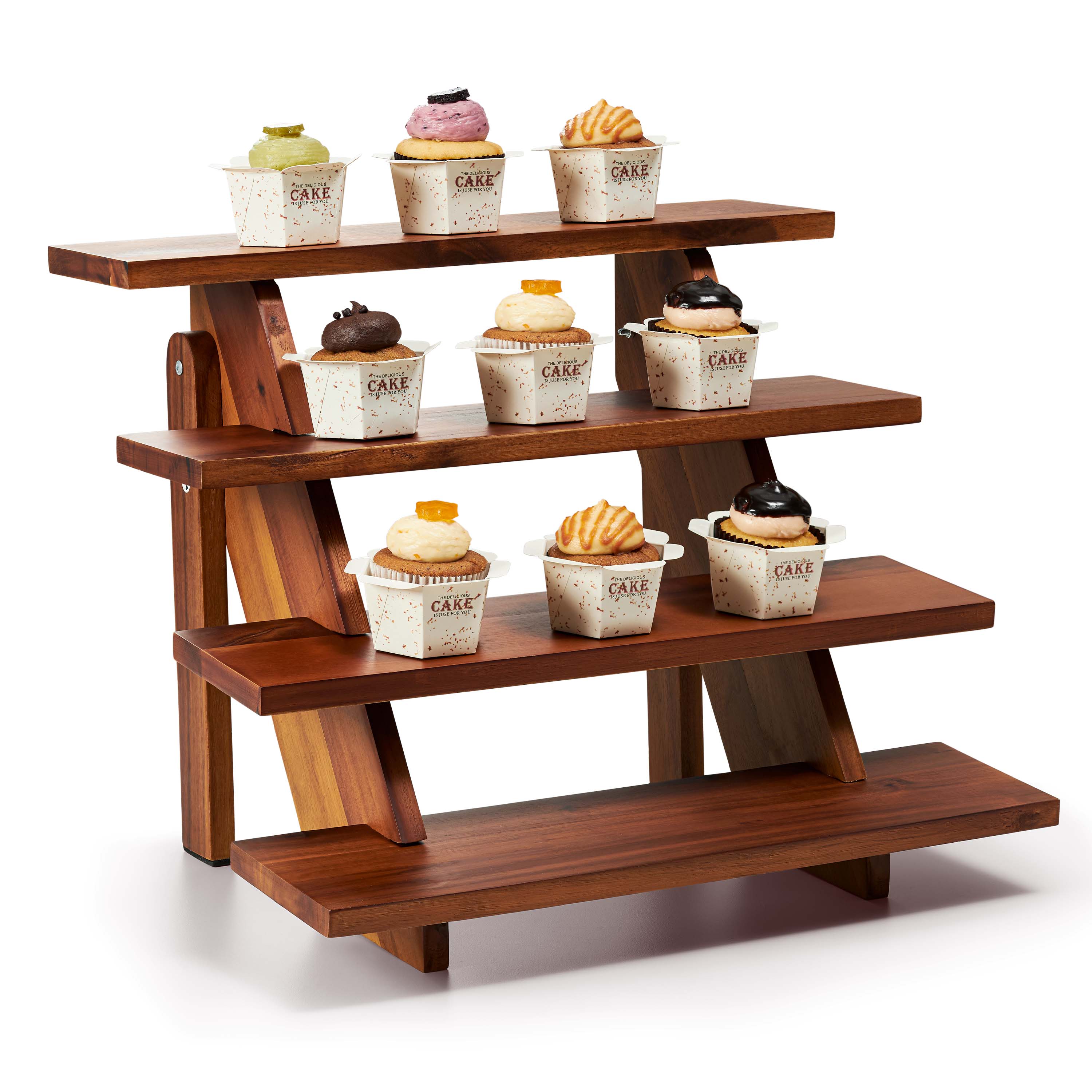 Wooden 4-Tier Cupcake Display Stand, Easy Assembly, Non-Skid Pads-thumbmail-1
