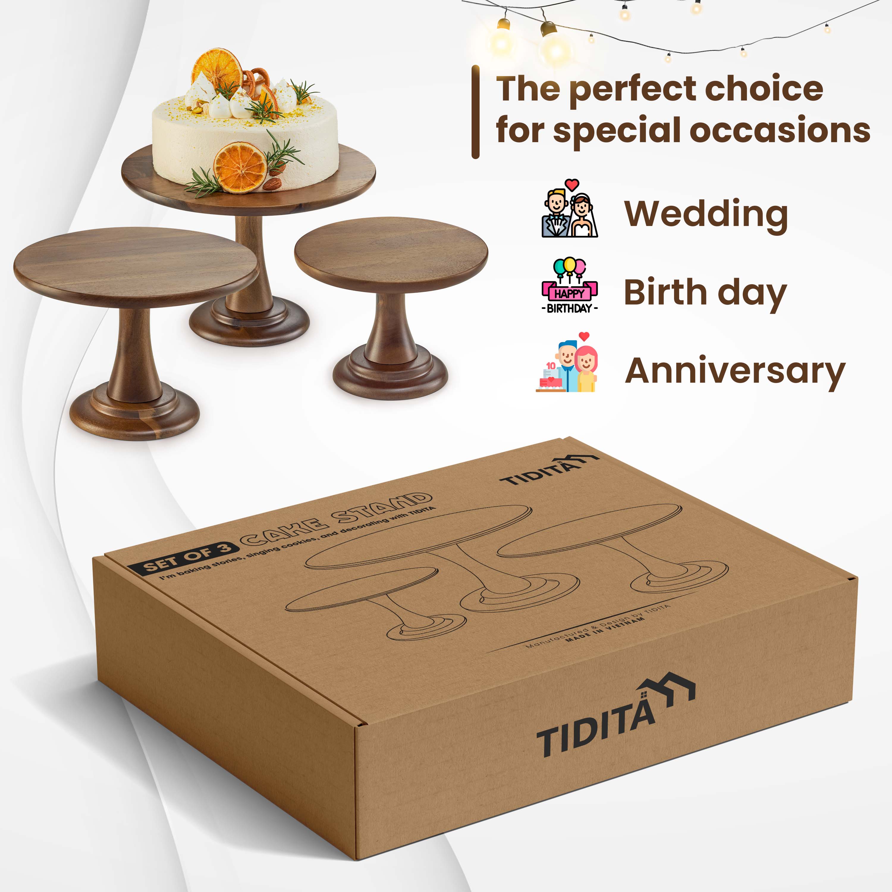 Set of 3 Size Wood Cake Stand Set, Easy To Assemble, Removable Tray-thumbmail-6