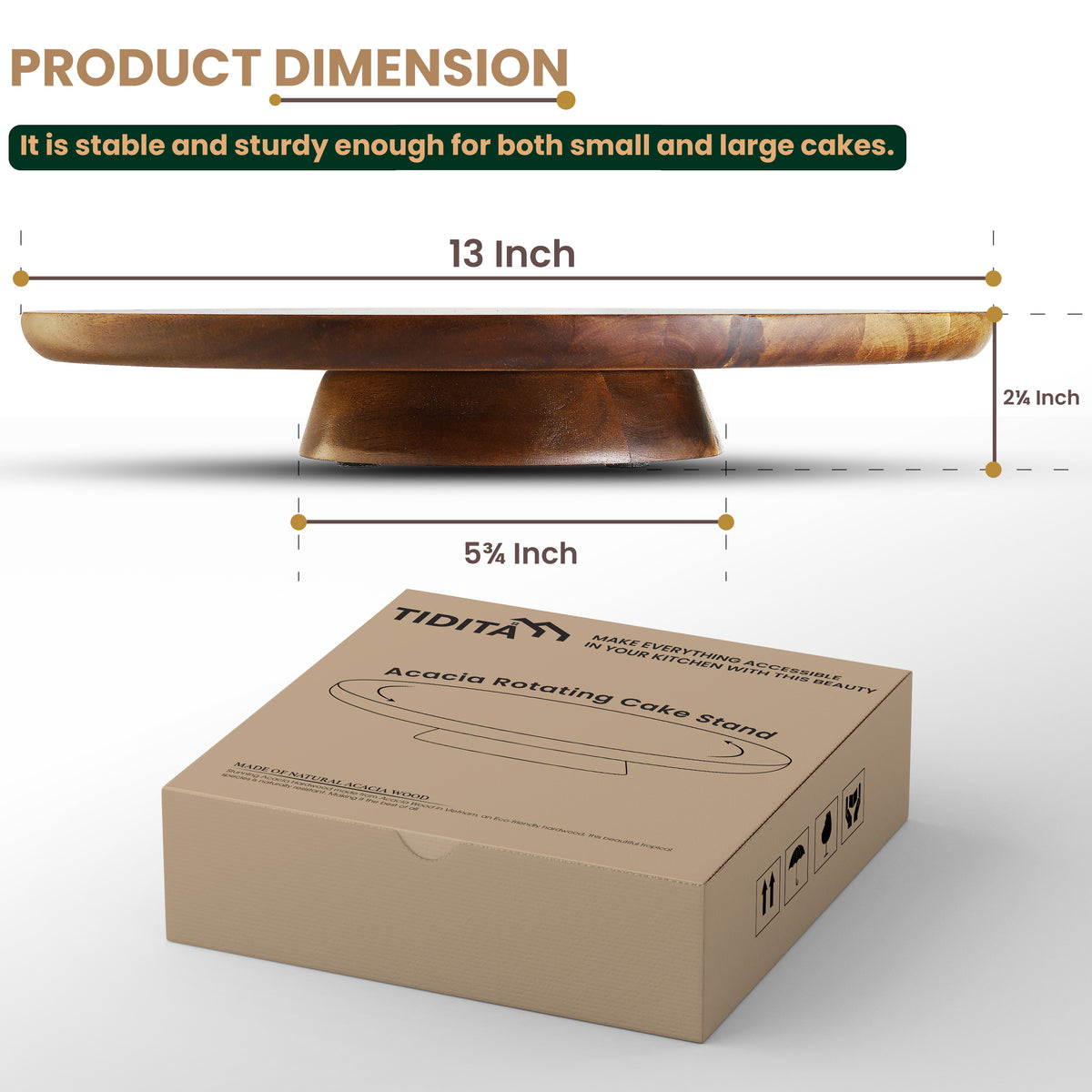 13" Acacia Cake Stand Rotating, Non-slip Pads, for Sizeable Cakes-thumbmail-4