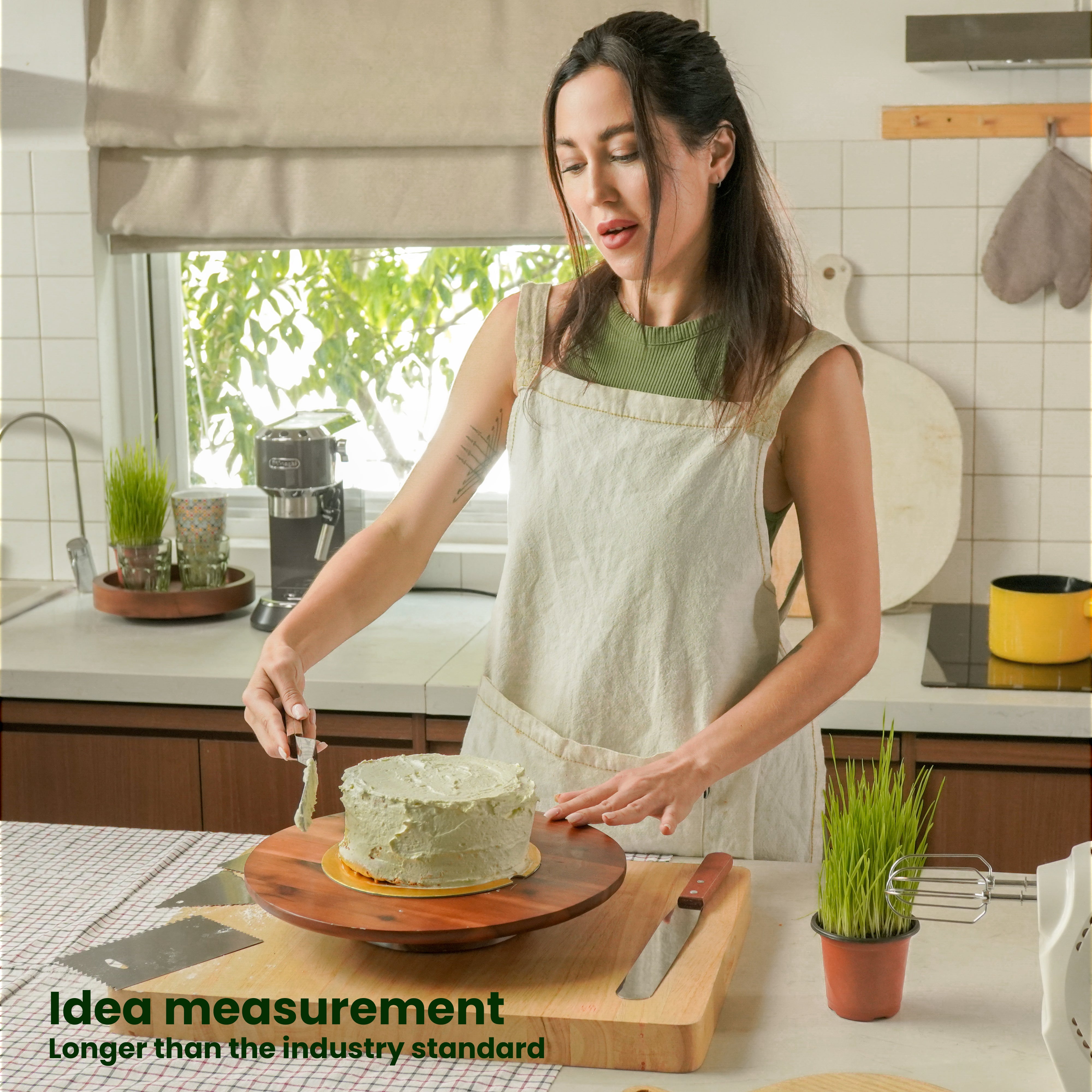 13" Acacia Cake Stand Rotating, Non-slip Pads, for Sizeable Cakes-thumbmail-5
