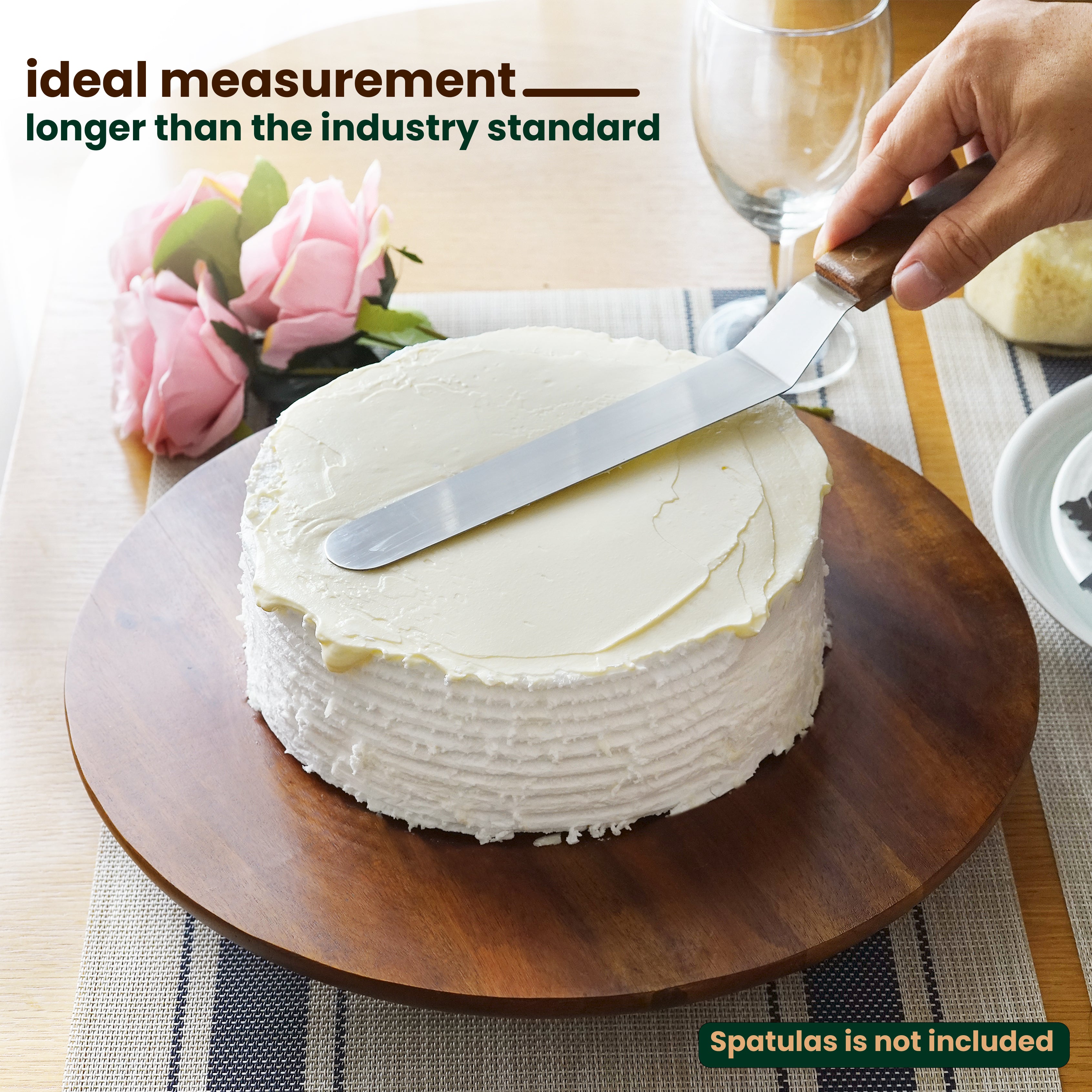 13" Acacia Cake Stand Rotating, Non-slip Pads, for Sizeable Cakes-thumbmail-7